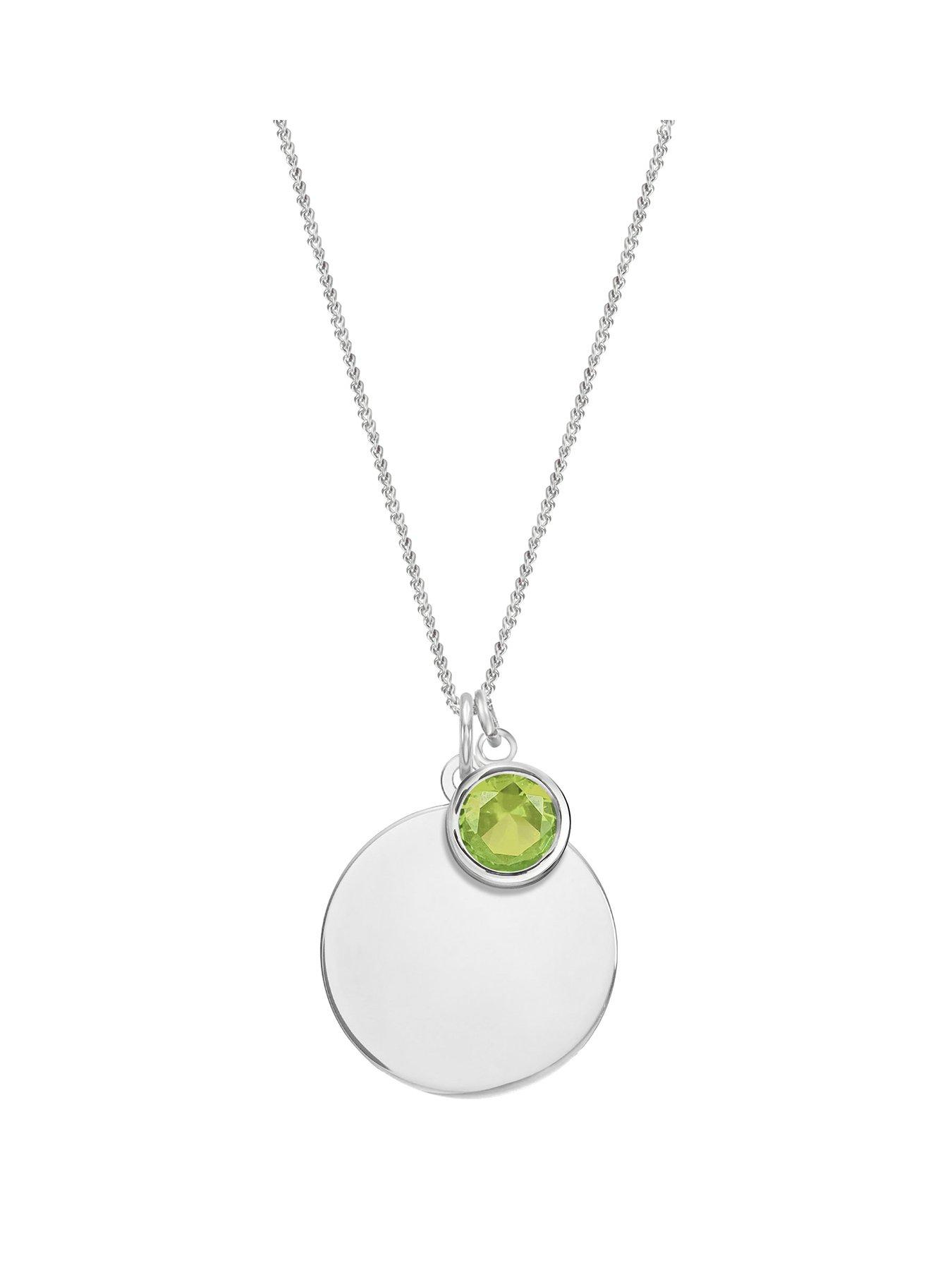 undefined Sterling Silver Personalised Birthstone CZ Rubover Charm and Disc Necklace