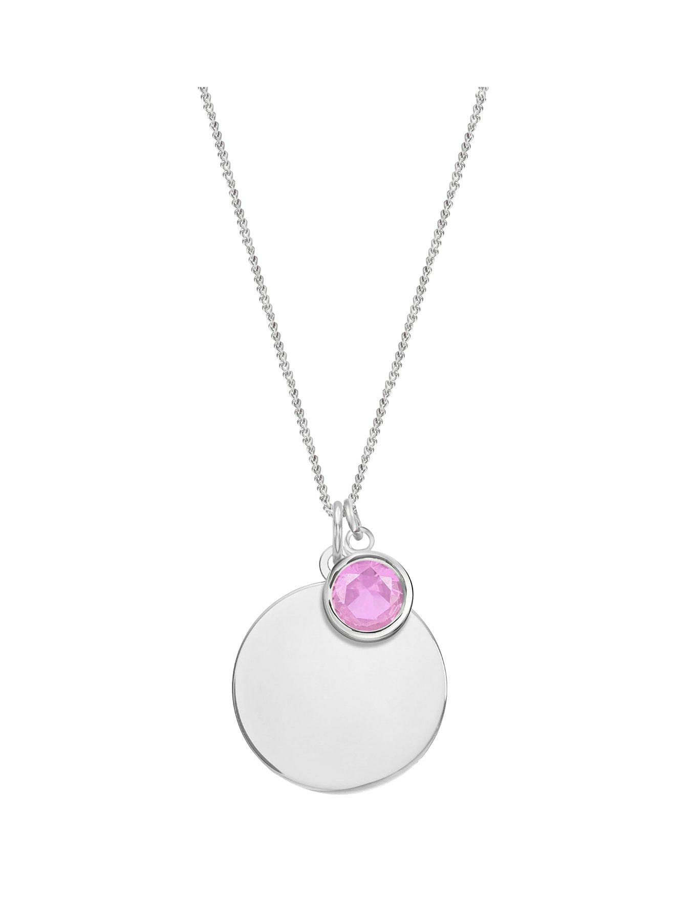 the-love-collection-sterling-silver-personalised-birthstone-cz-rubover-charm-and-disc-necklace