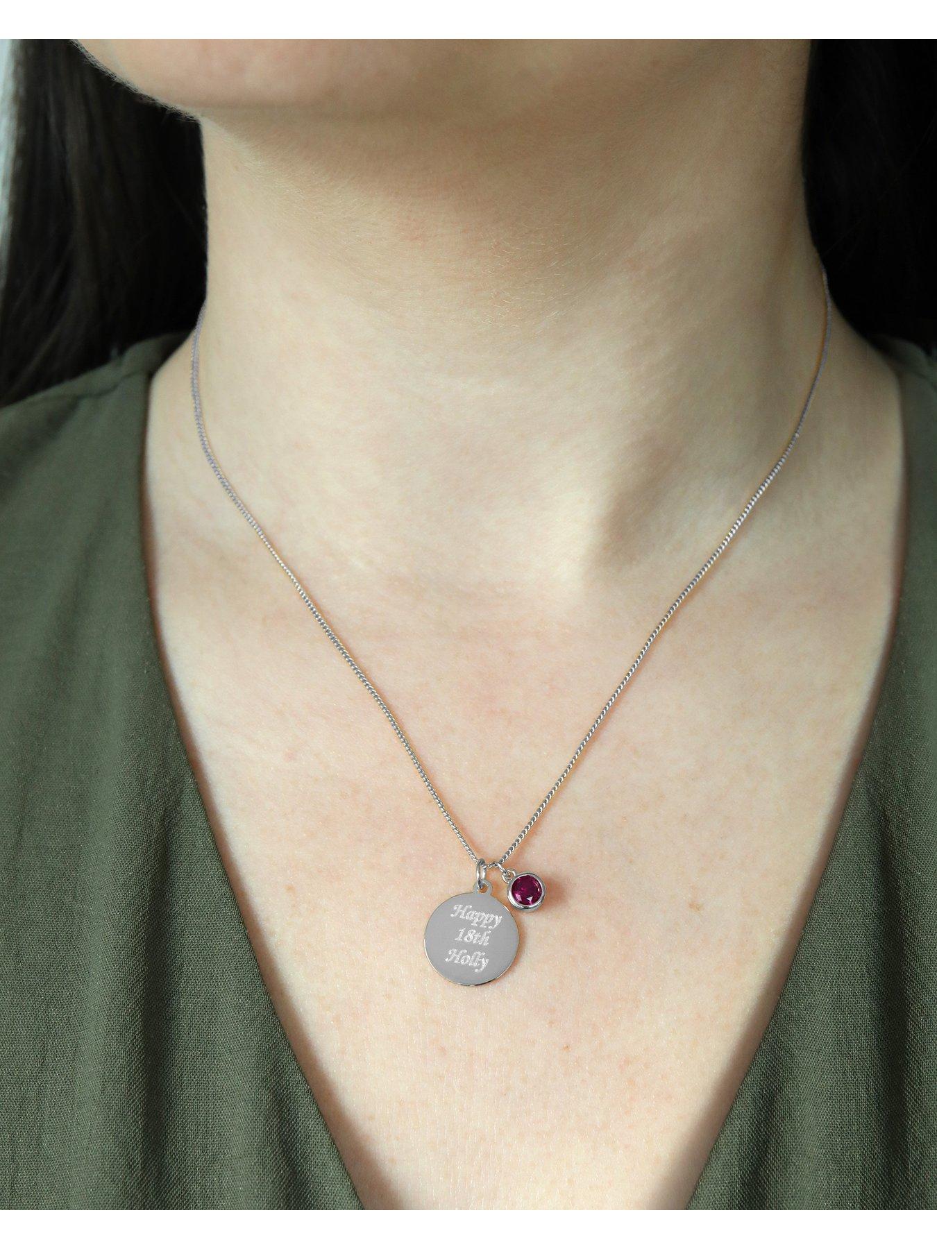Image 2 of 5 of The Love Collection Sterling Silver Personalised Birthstone CZ Rubover Charm and Disc Necklace