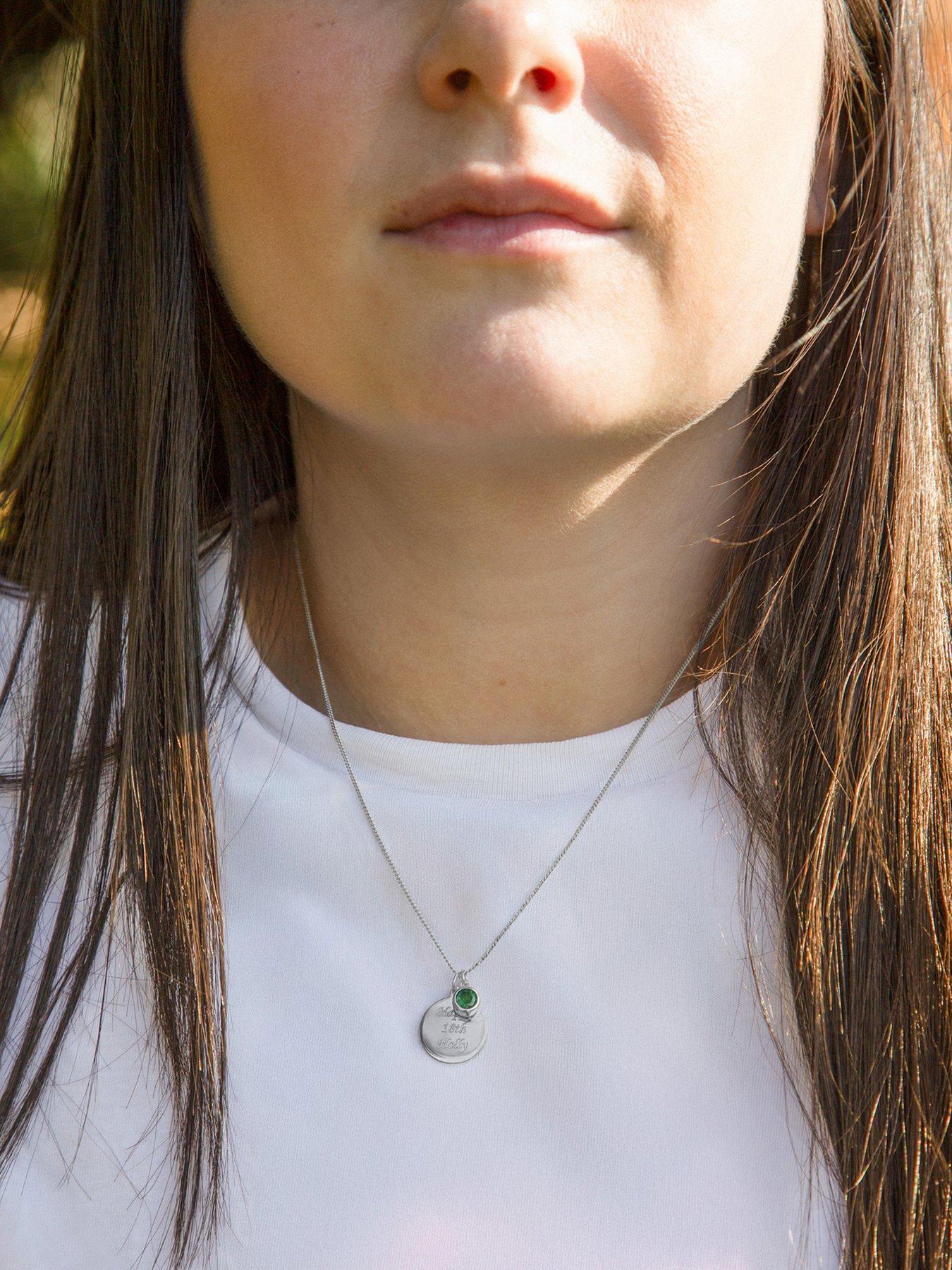 Image 5 of 5 of The Love Collection Sterling Silver Personalised Birthstone CZ Rubover Charm and Disc Necklace