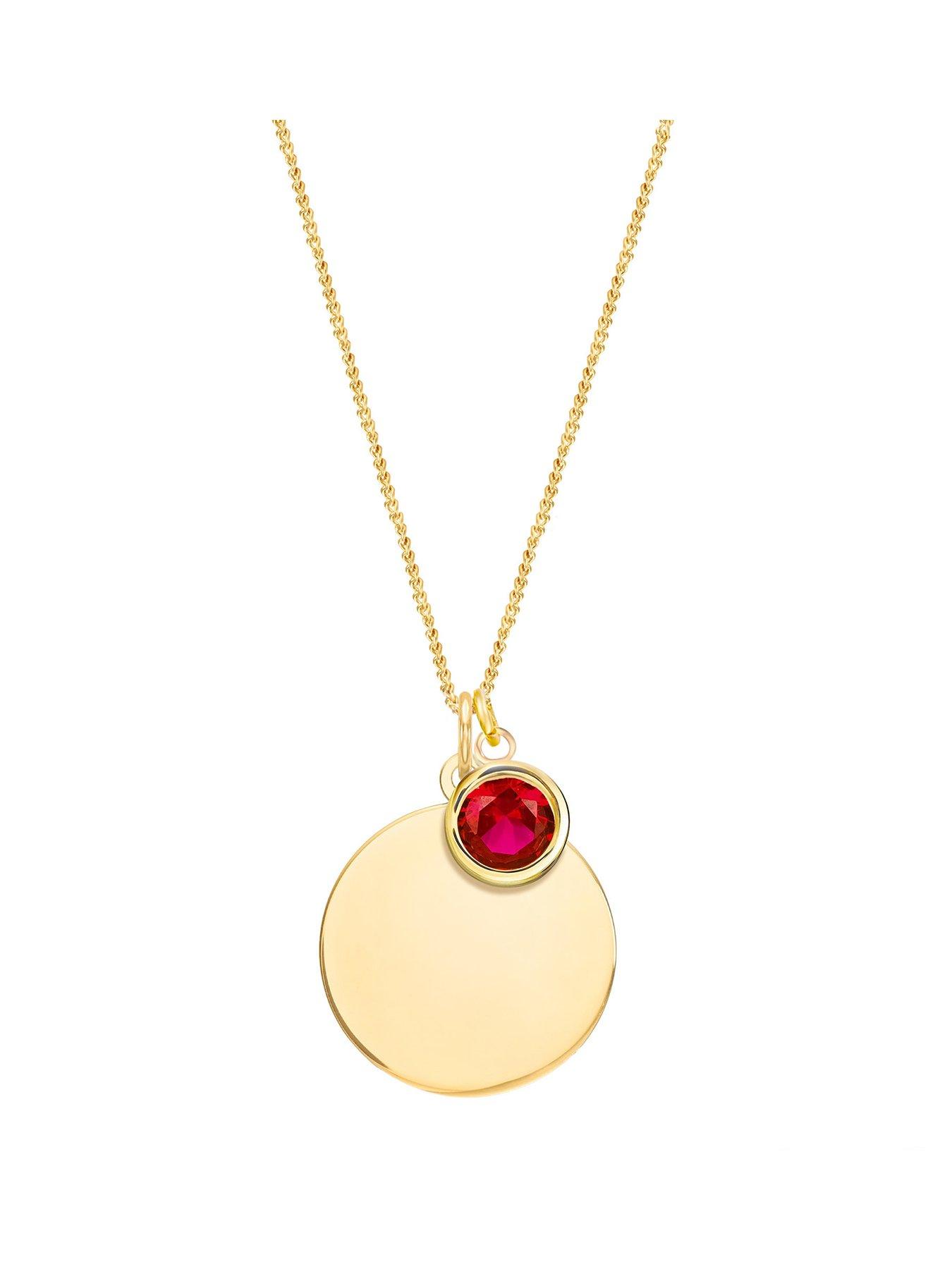 the-love-collection-gold-plated-sterling-silver-personalised-birthstone-cz-rubover-charm-and-disc-necklace