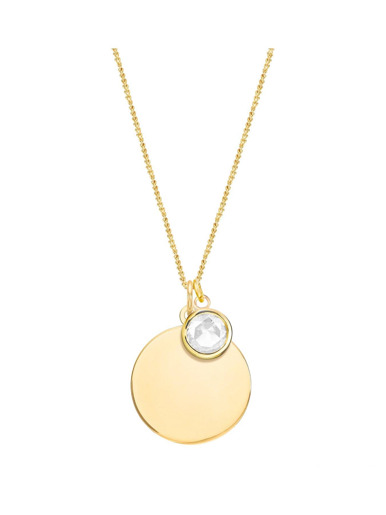 The Love Collection Gold Plated Sterling Silver Personalised Birthstone CZ Rubover Charm and Disc Necklace