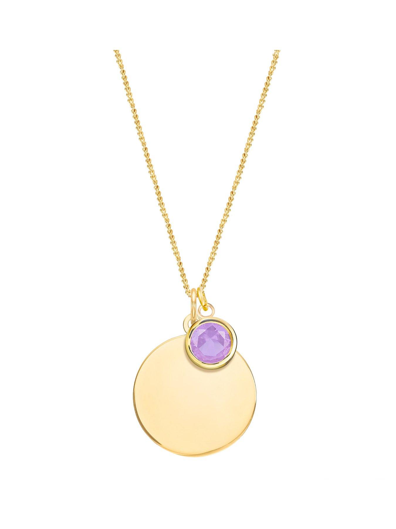 the-love-collection-gold-plated-sterling-silver-personalised-birthstone-cz-rubover-charm-and-disc-necklace