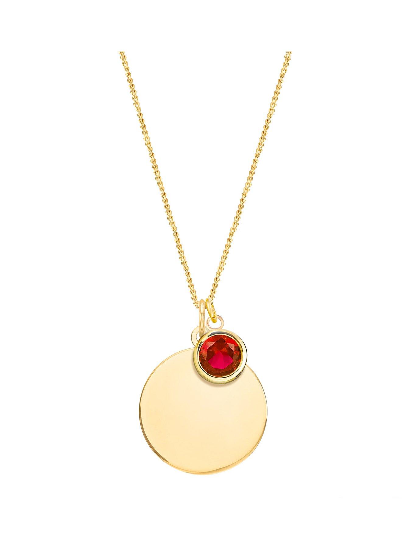 the-love-collection-gold-plated-sterling-silver-personalised-birthstone-cz-rubover-charm-and-disc-necklace