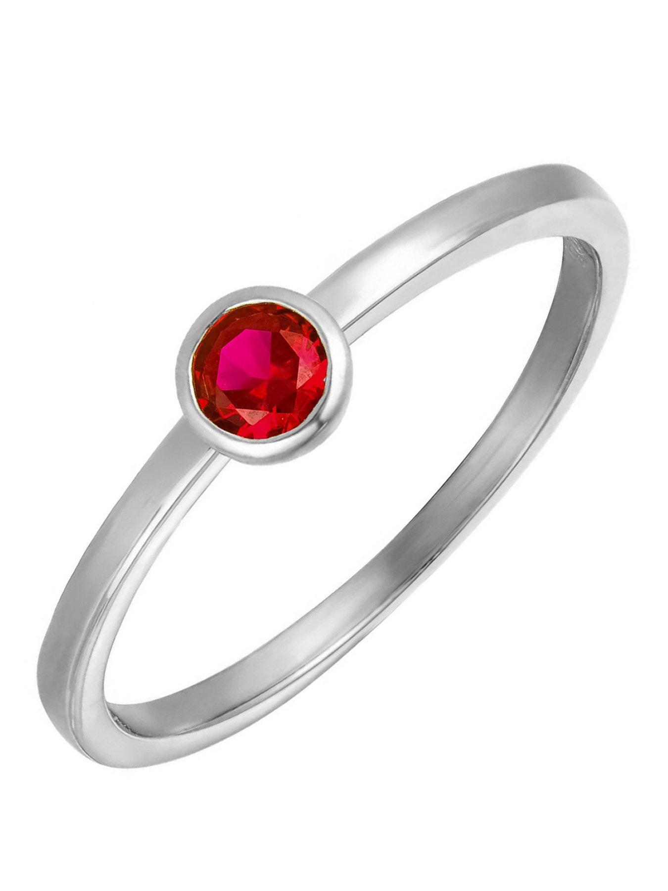 The Love Collection Sterling Silver Birthstone CZ Rubover Ring