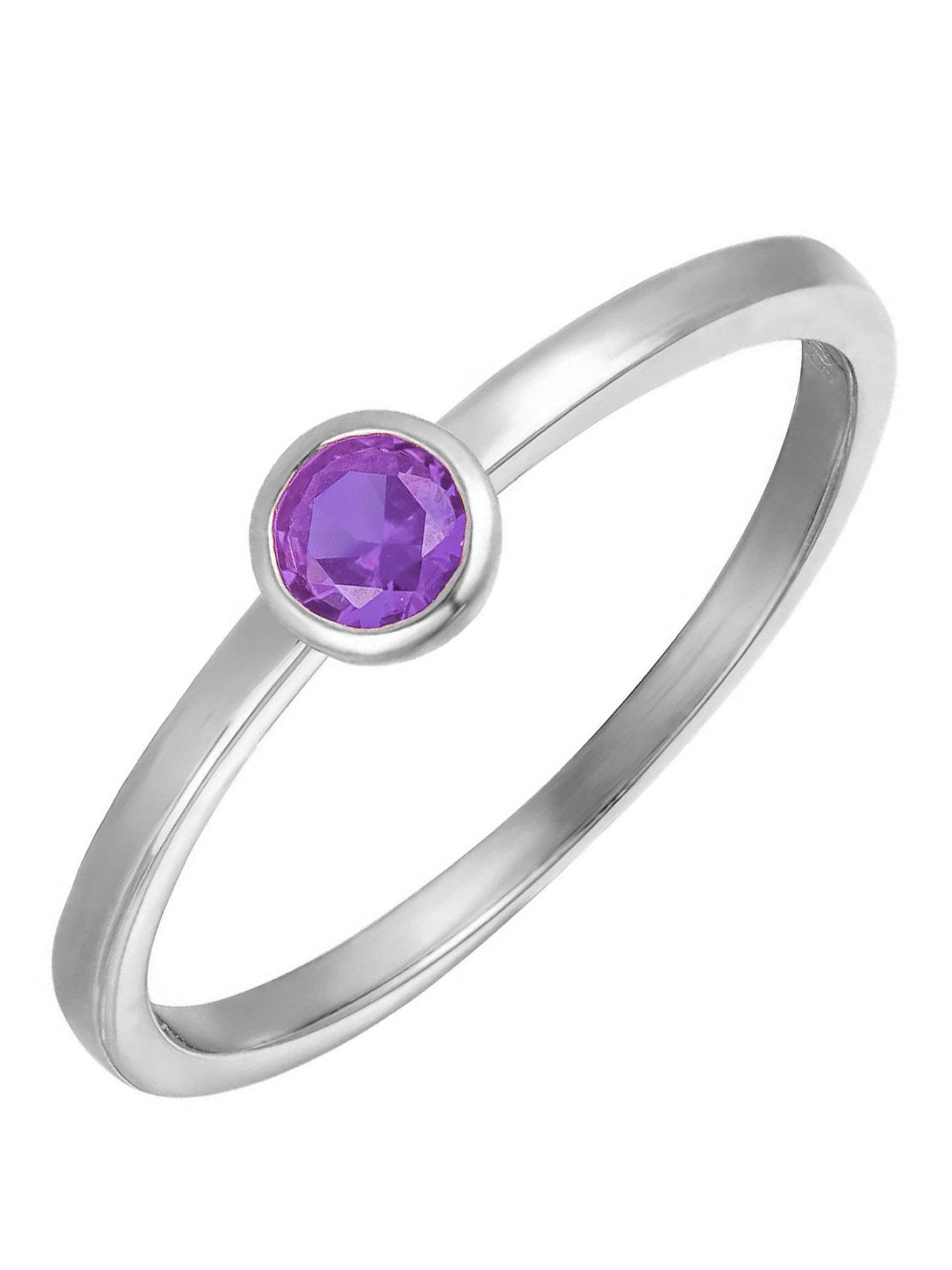 The Love Collection Sterling Silver Birthstone CZ Rubover Ring