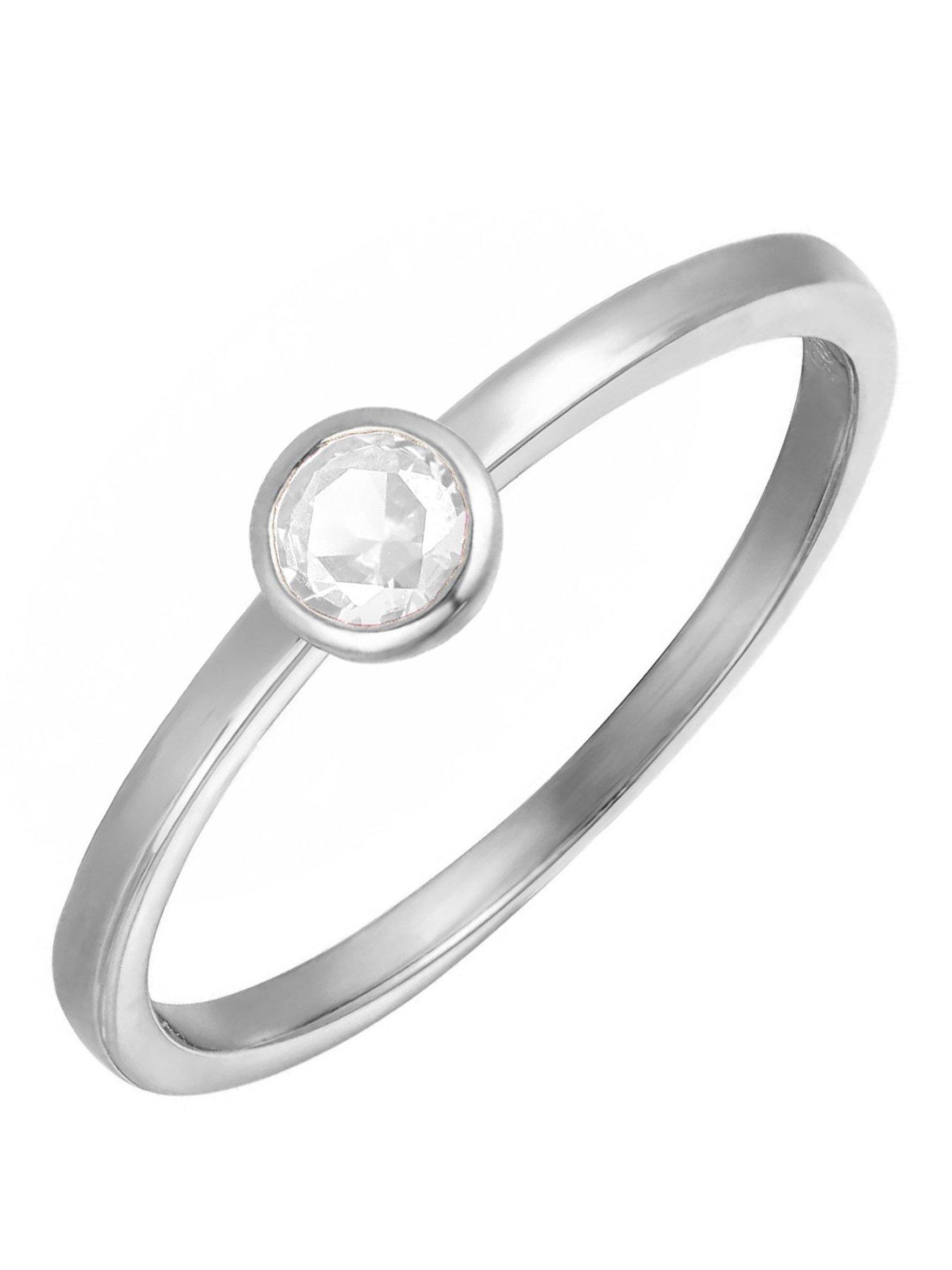 The Love Collection Sterling Silver Birthstone CZ Rubover Ring