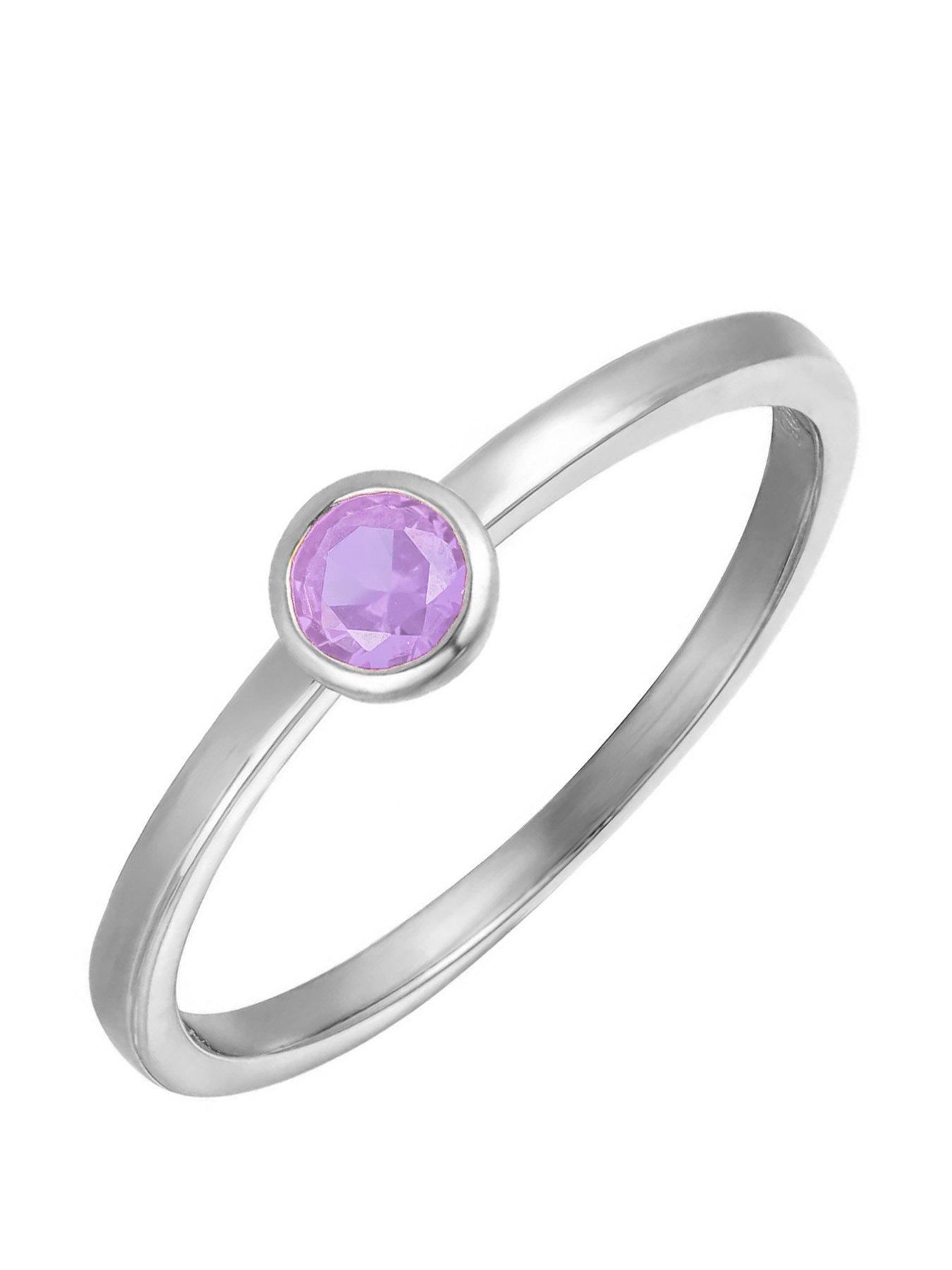 The Love Collection Sterling Silver Birthstone CZ Rubover Ring