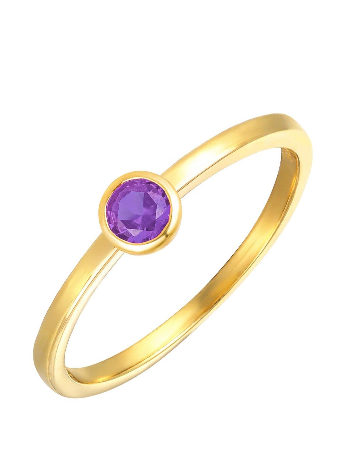 undefined Gold Plated Sterling Silver Birthstone CZ Rubover Ring