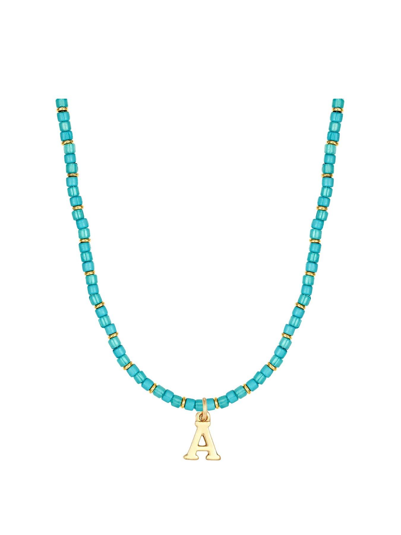  image of v-by-very-turquoise-bead-necklace-with-gold-plated-initial