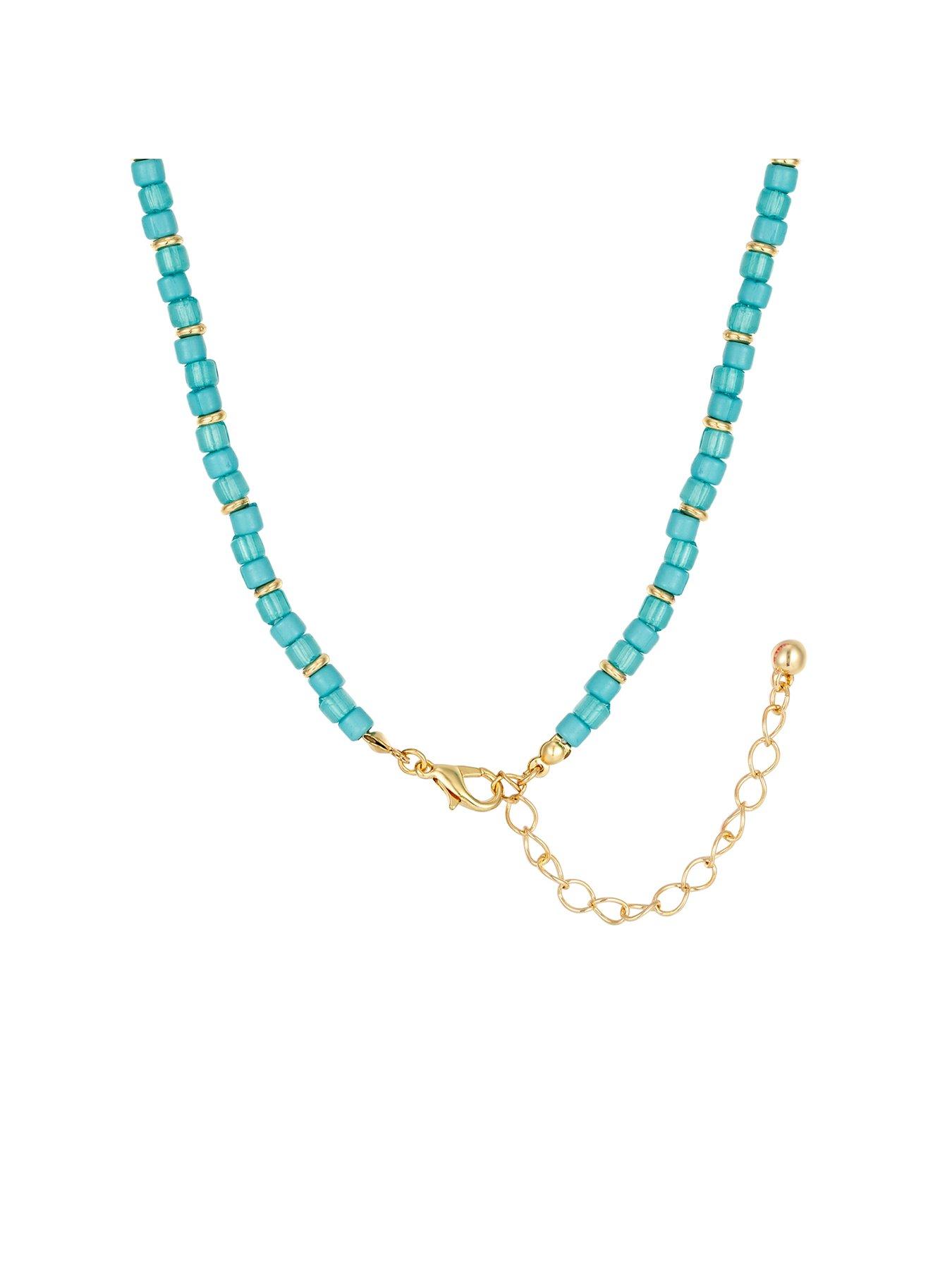  image of v-by-very-turquoise-bead-necklace-with-gold-plated-initial