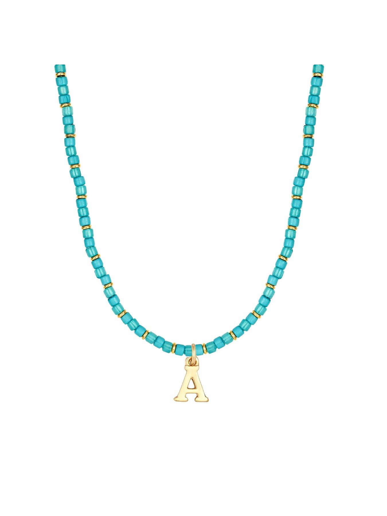  image of v-by-very-turquoise-bead-necklace-with-gold-plated-initial