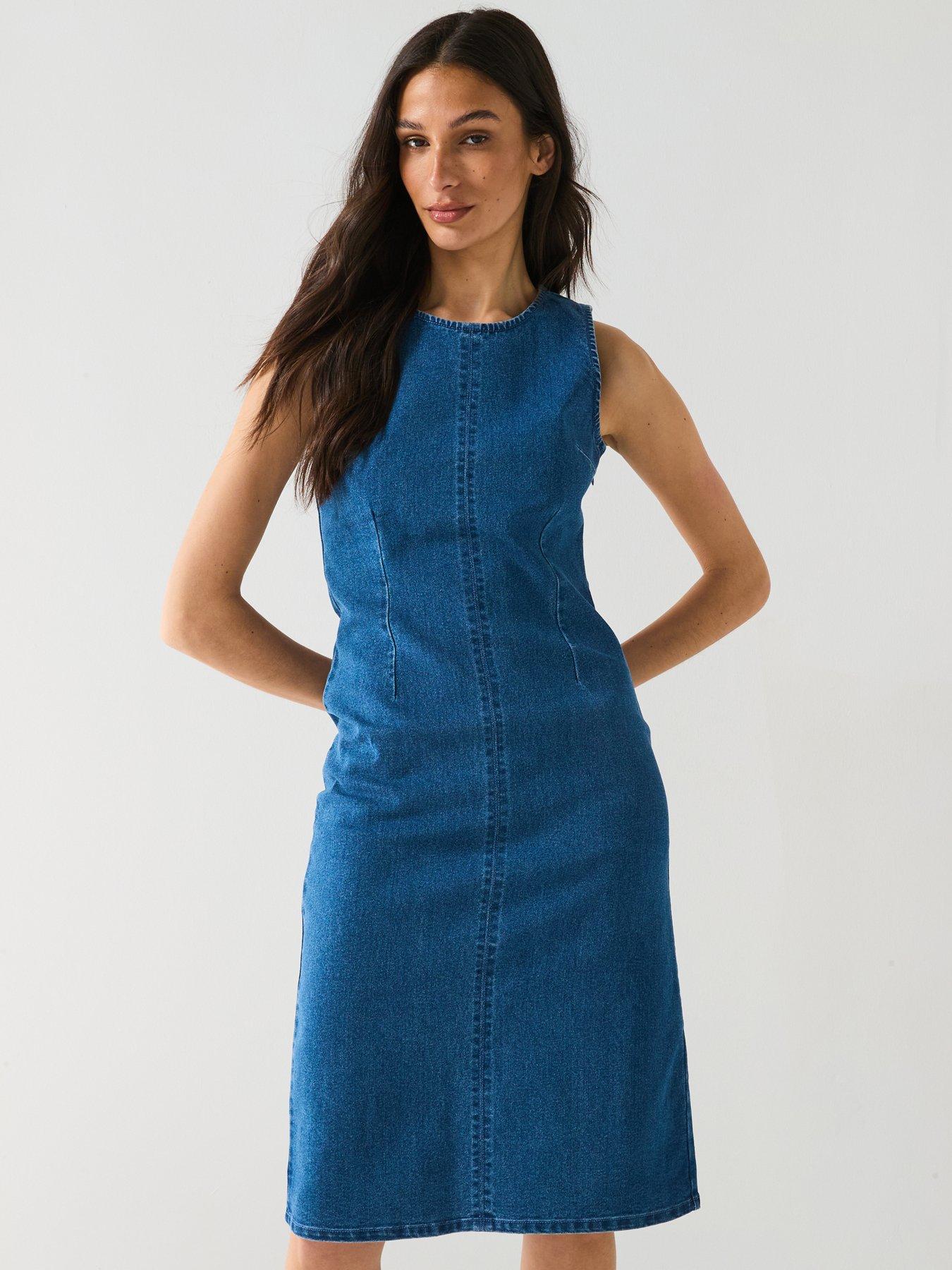Image 1 of 5 of PIECES Tiffany Sleeveless Denim Dress - Blue