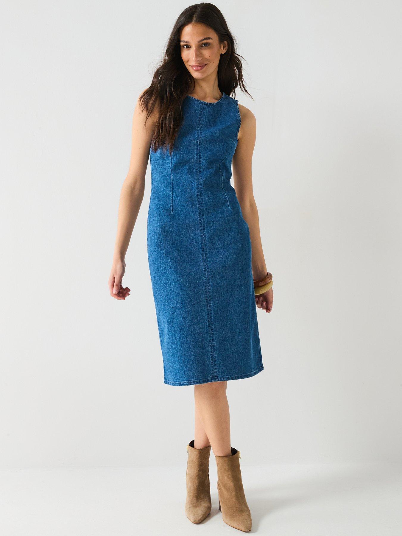  image of pieces-tiffany-sleeveless-denim-dress-blue