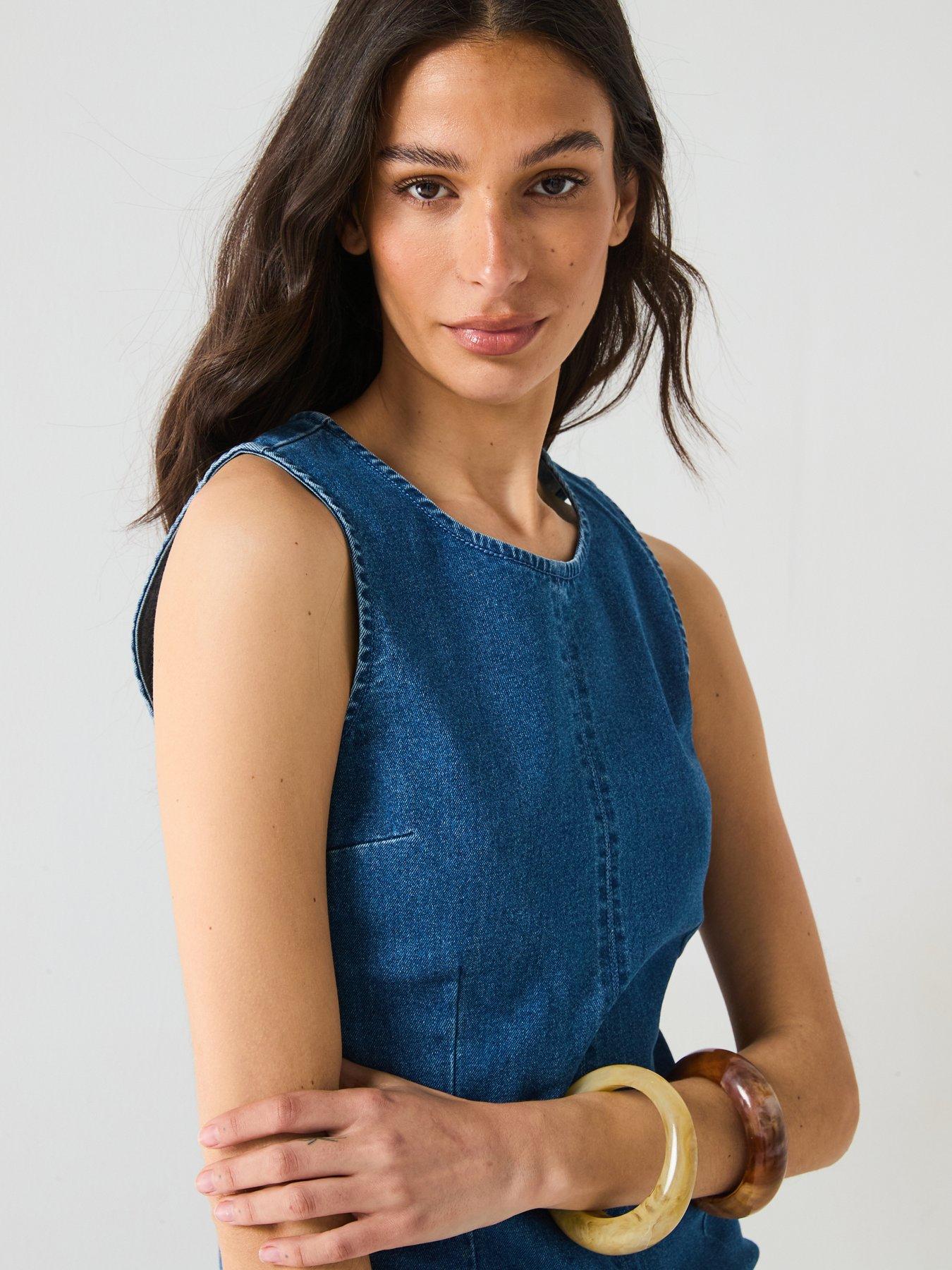 Image 4 of 5 of PIECES Tiffany Sleeveless Denim Dress - Blue