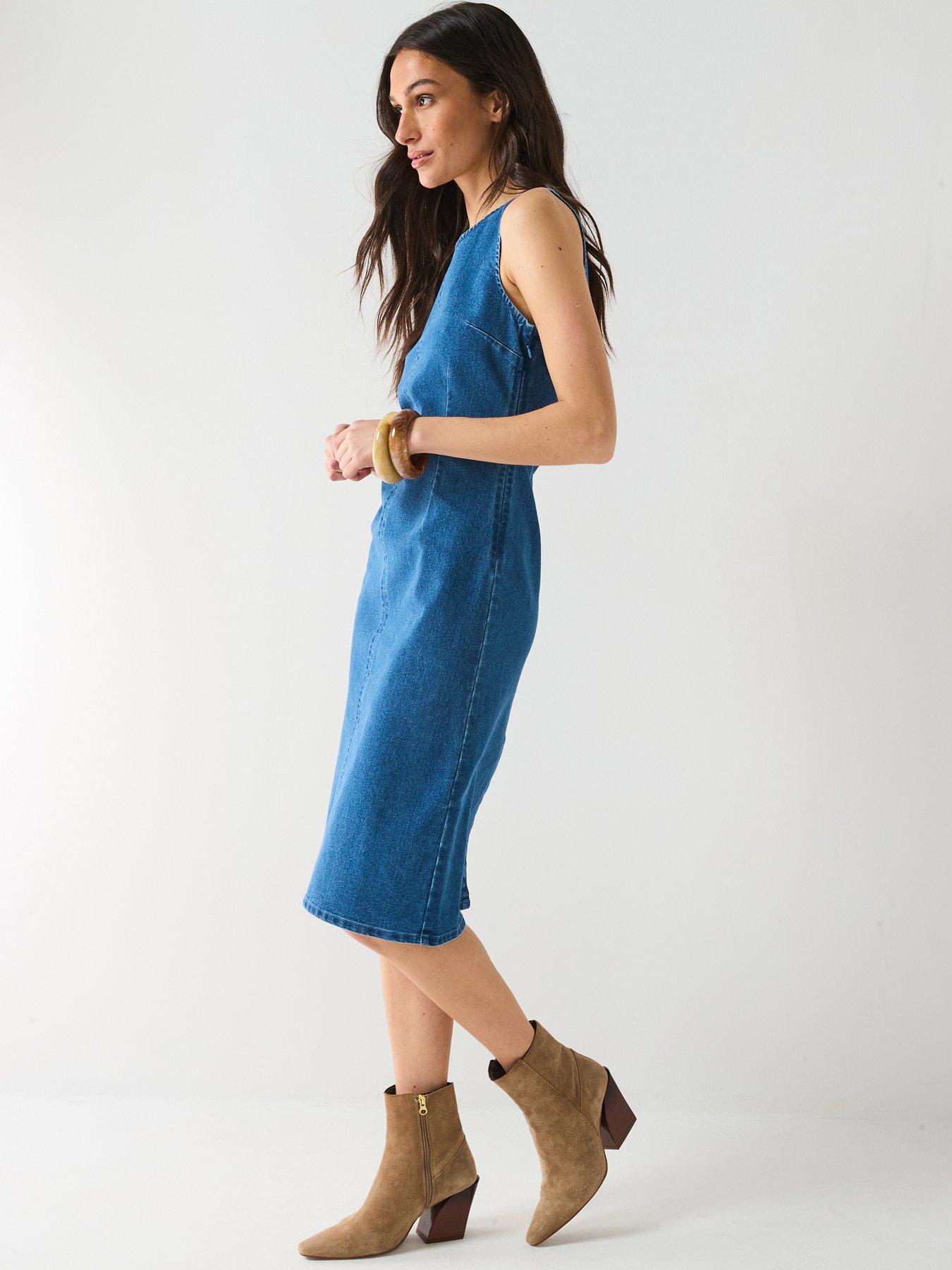 Image 5 of 5 of PIECES Tiffany Sleeveless Denim Dress - Blue