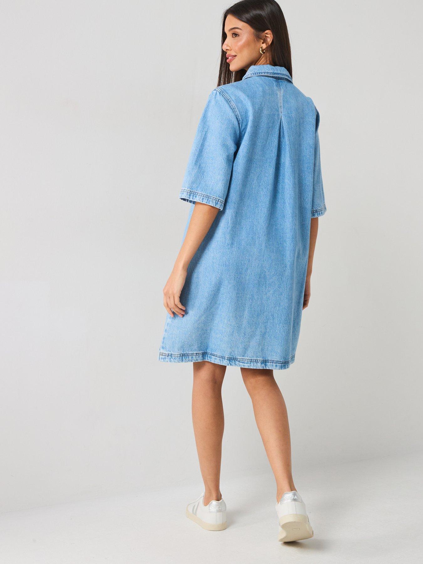 Image 2 of 5 of Only Short Sleeve Denim Dress - Blue