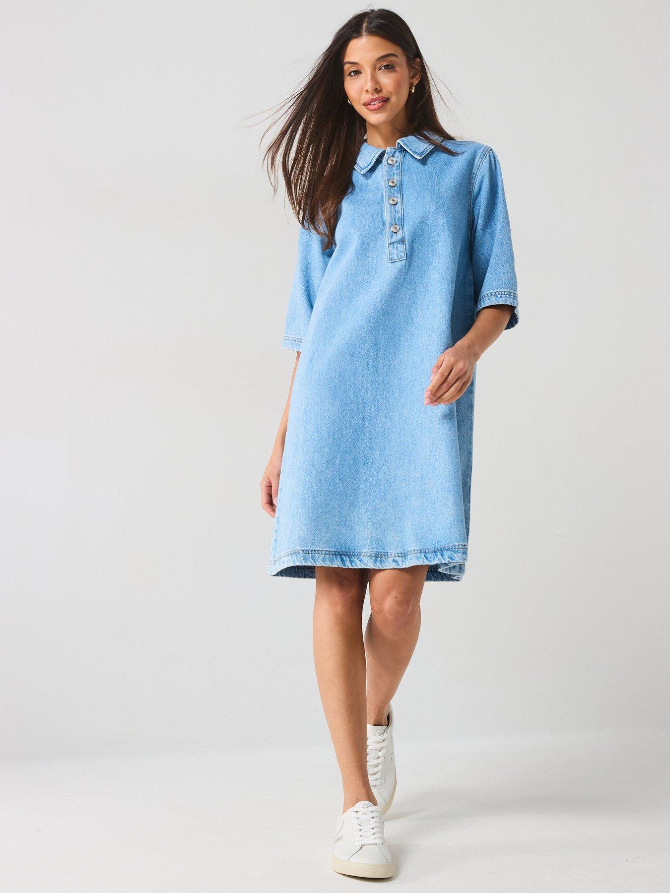 Image 3 of 5 of Only Short Sleeve Denim Dress - Blue