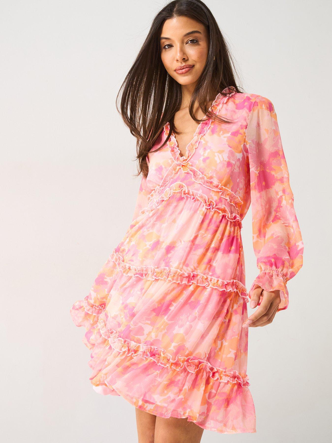  image of vero-moda-milla-long-sleeve-frill-short-dress-multi