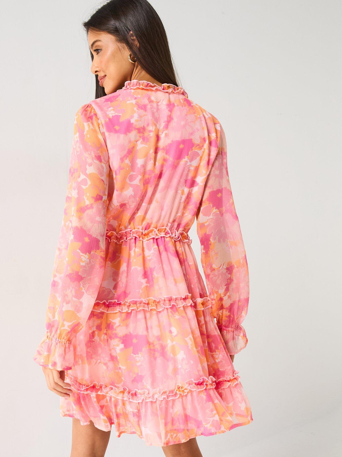  image of vero-moda-milla-long-sleeve-frill-short-dress-multi