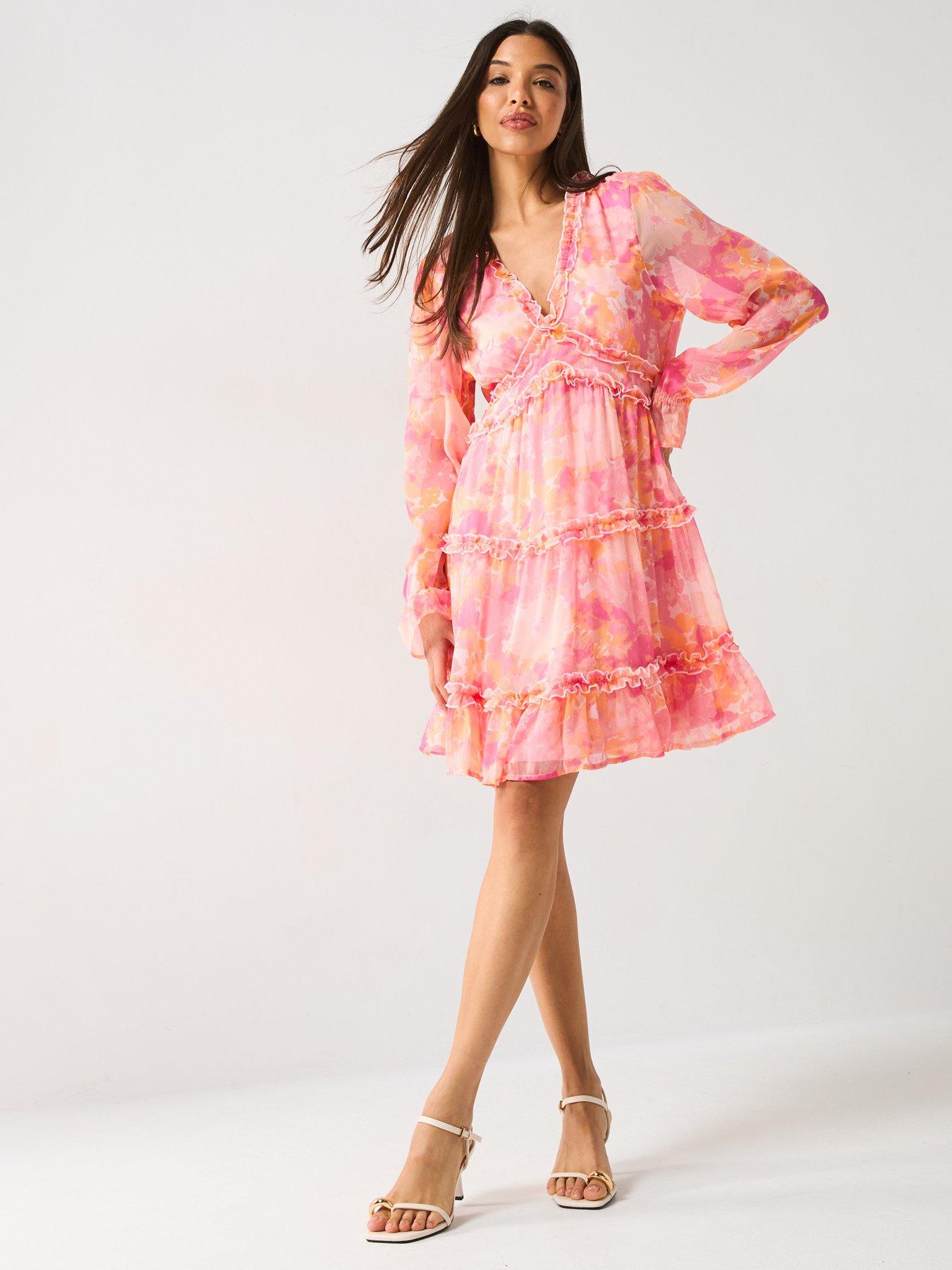  image of vero-moda-milla-long-sleeve-frill-short-dress-multi