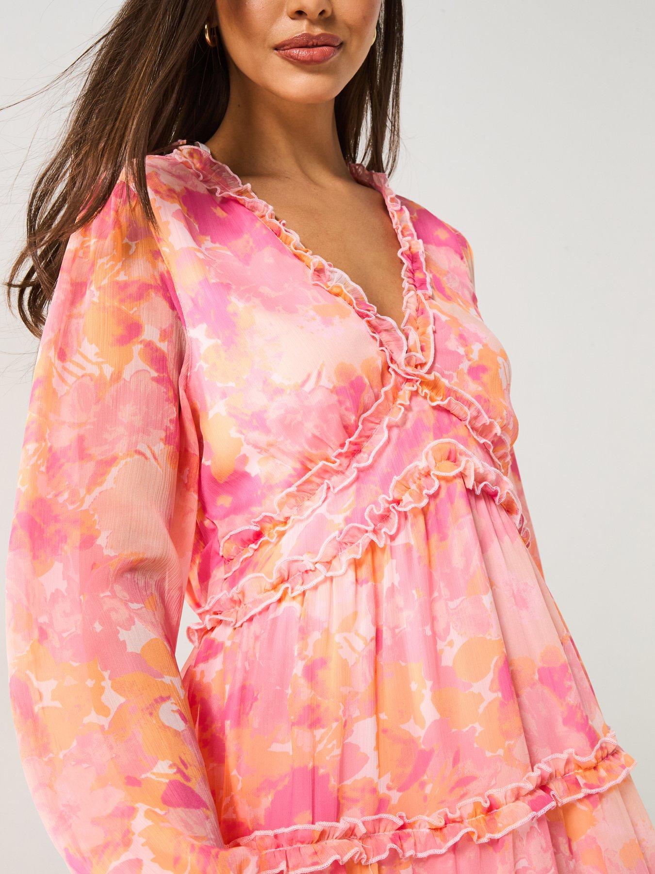  image of vero-moda-milla-long-sleeve-frill-short-dress-multi