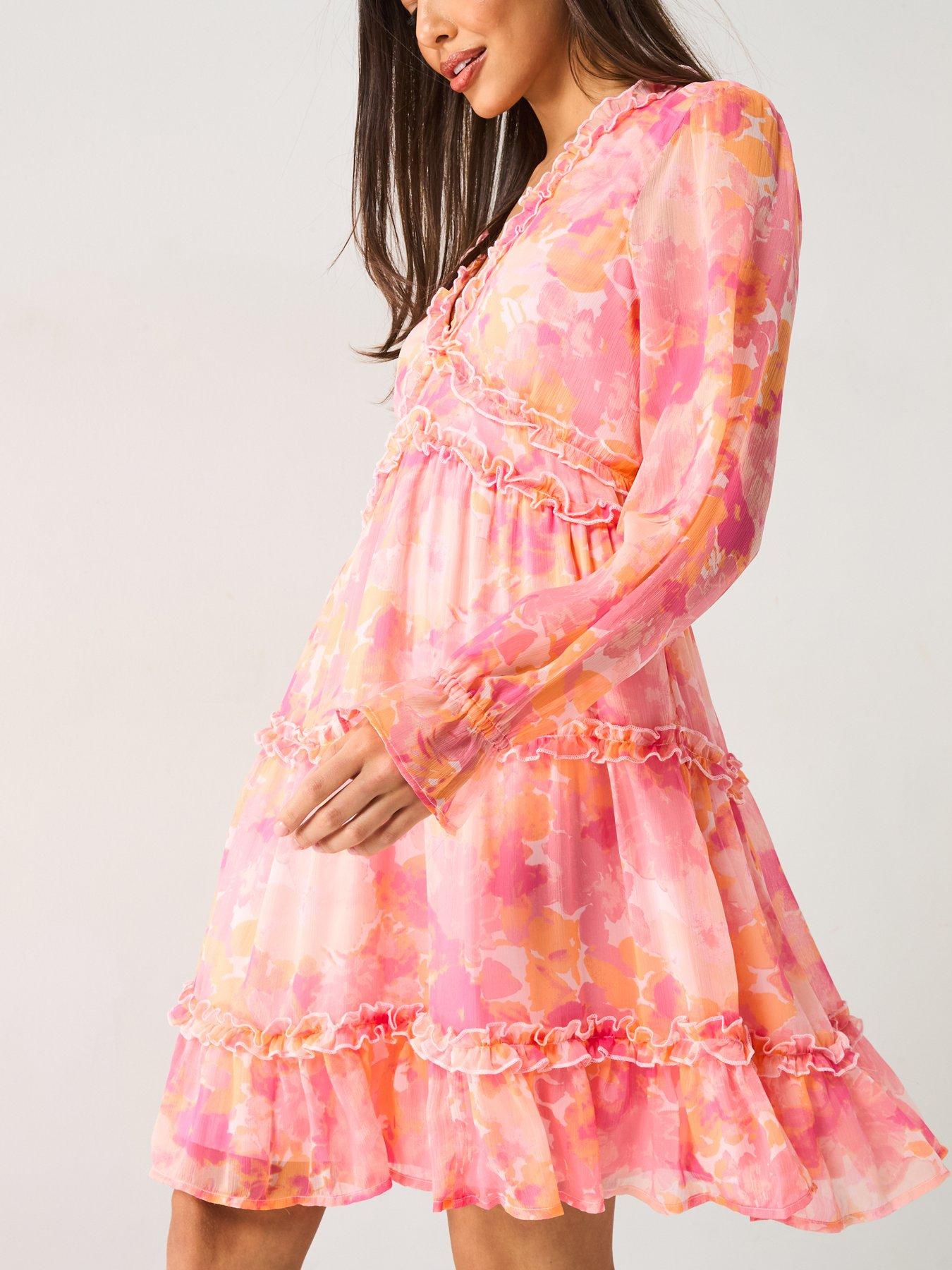  image of vero-moda-milla-long-sleeve-frill-short-dress-multi