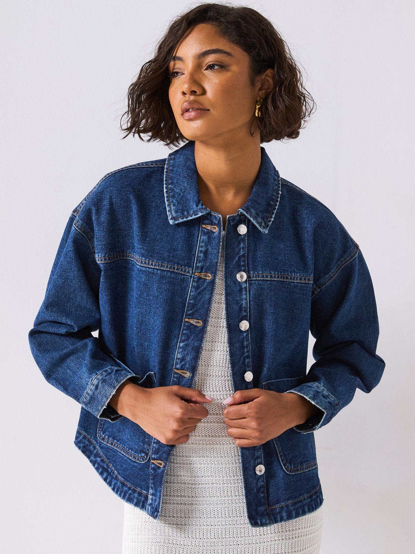 undefined Jamie Long Sleeve Denim Shacket - Dark Blue Denim