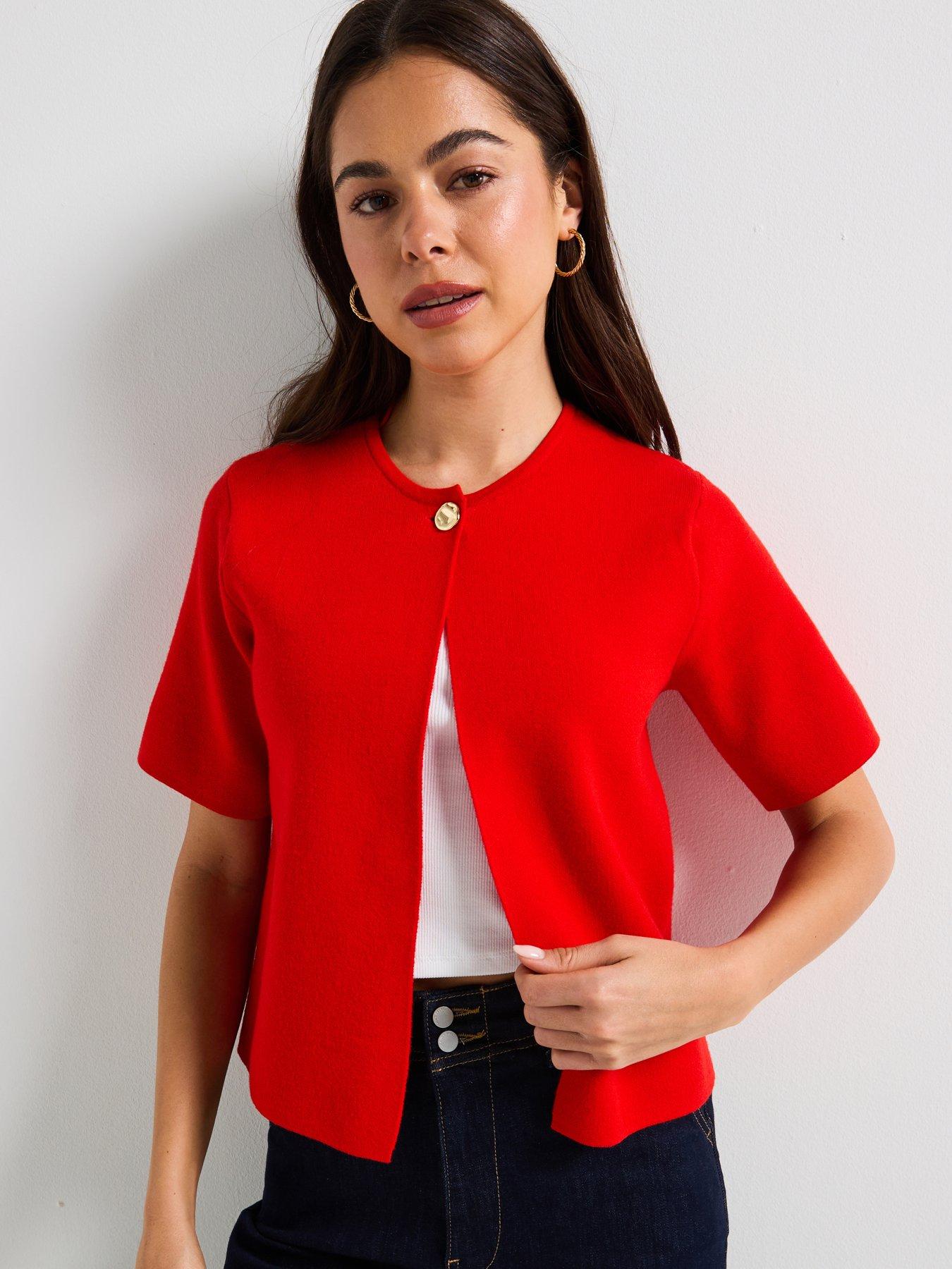 Vero Moda Gold Short Sleeve O-Neck One Button Cardigan - Red