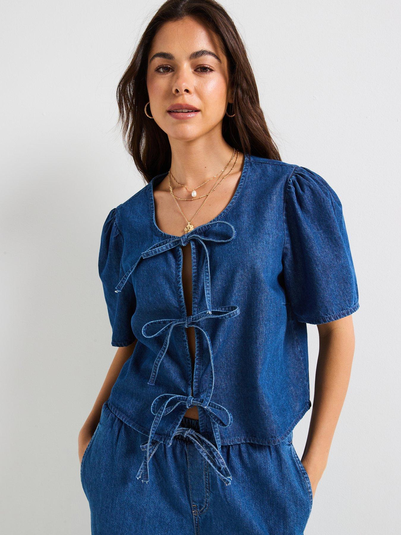 undefined Denim Short Sleeve Top - Blue