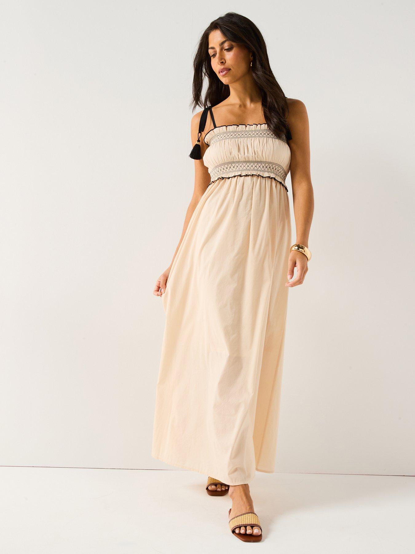 undefined Dawn Sleeveless Midi Smock Dress - Beige