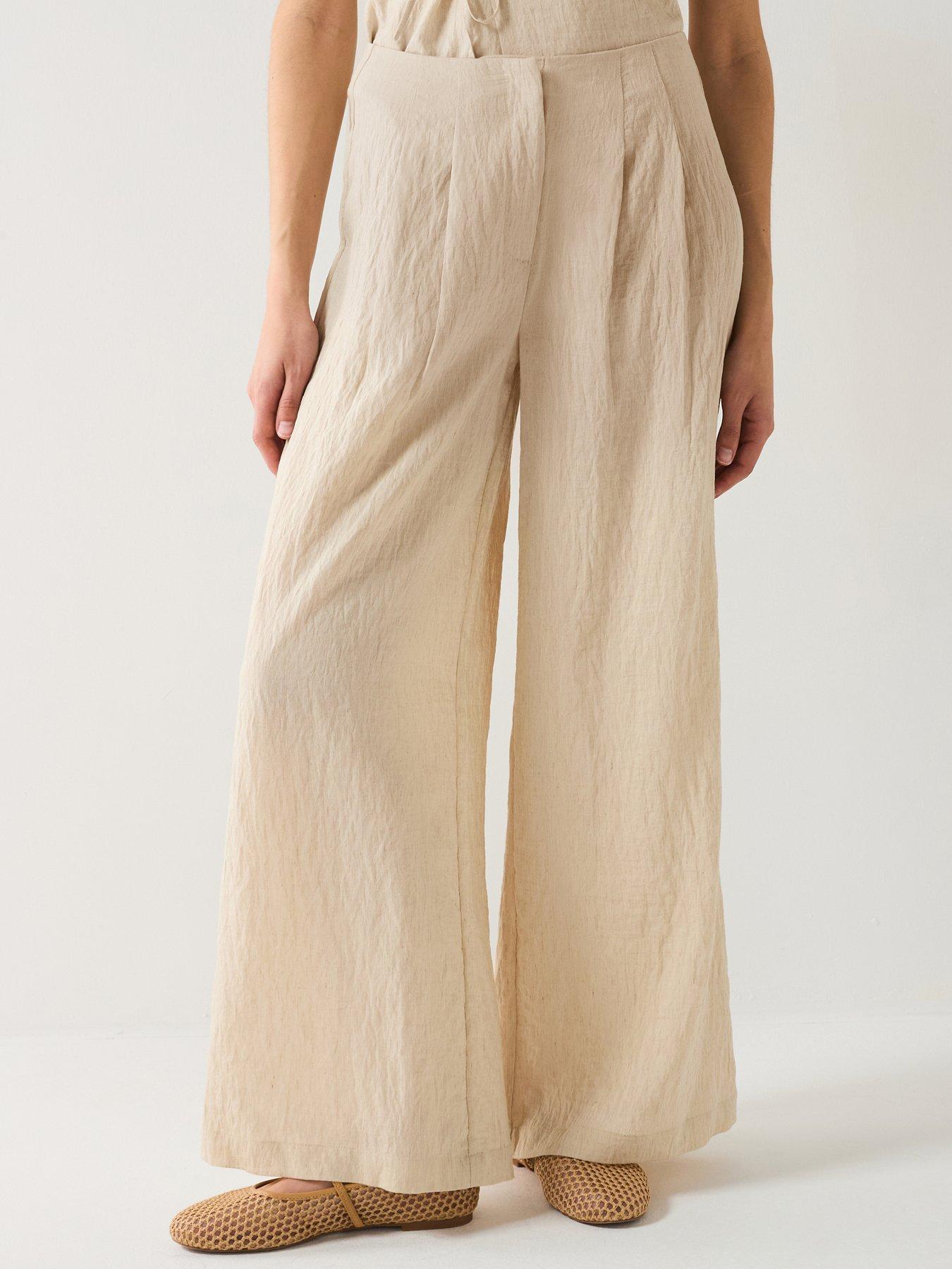  image of vero-moda-fea-mid-waist-palazzo-pants-beige