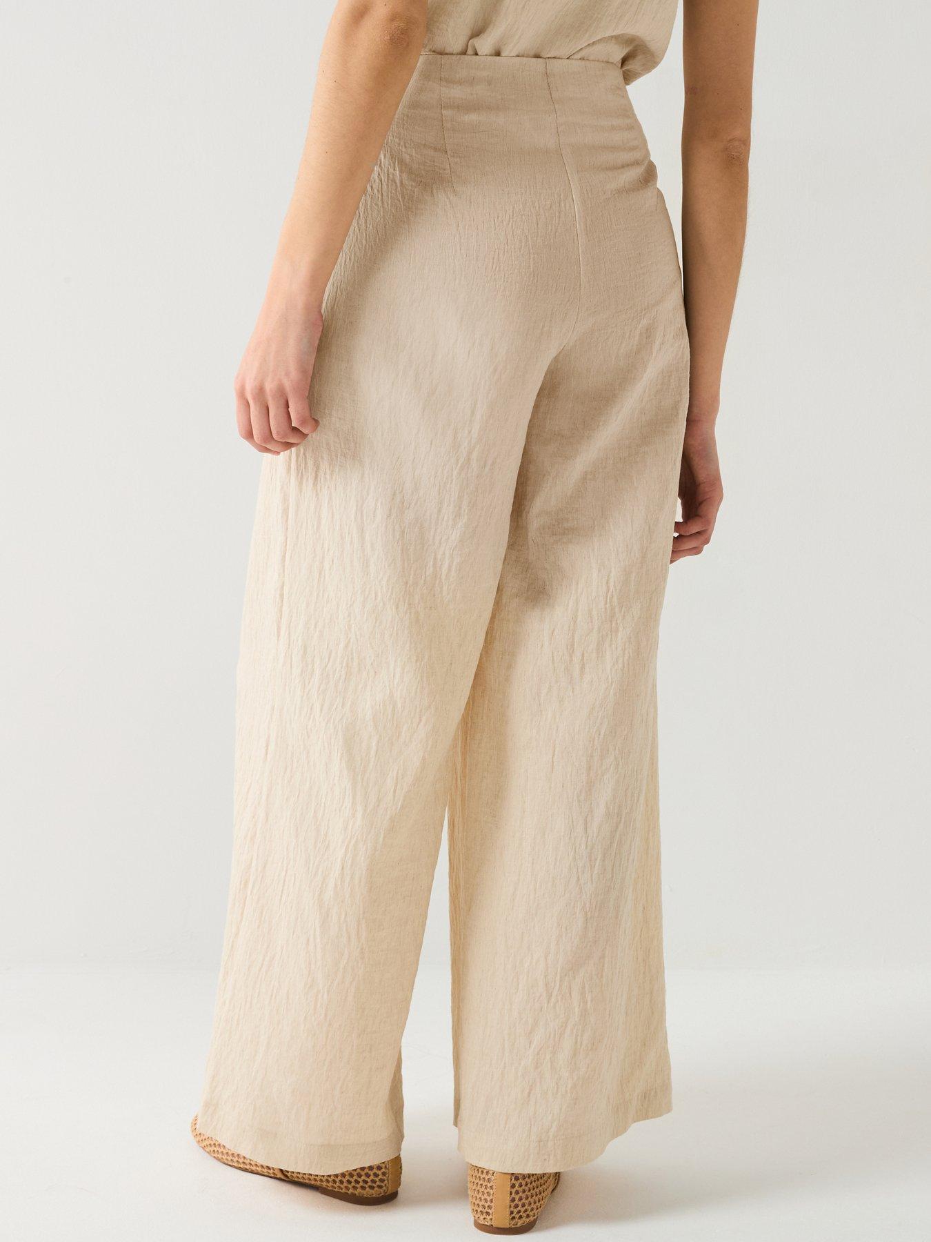  image of vero-moda-fea-mid-waist-palazzo-pants-beige