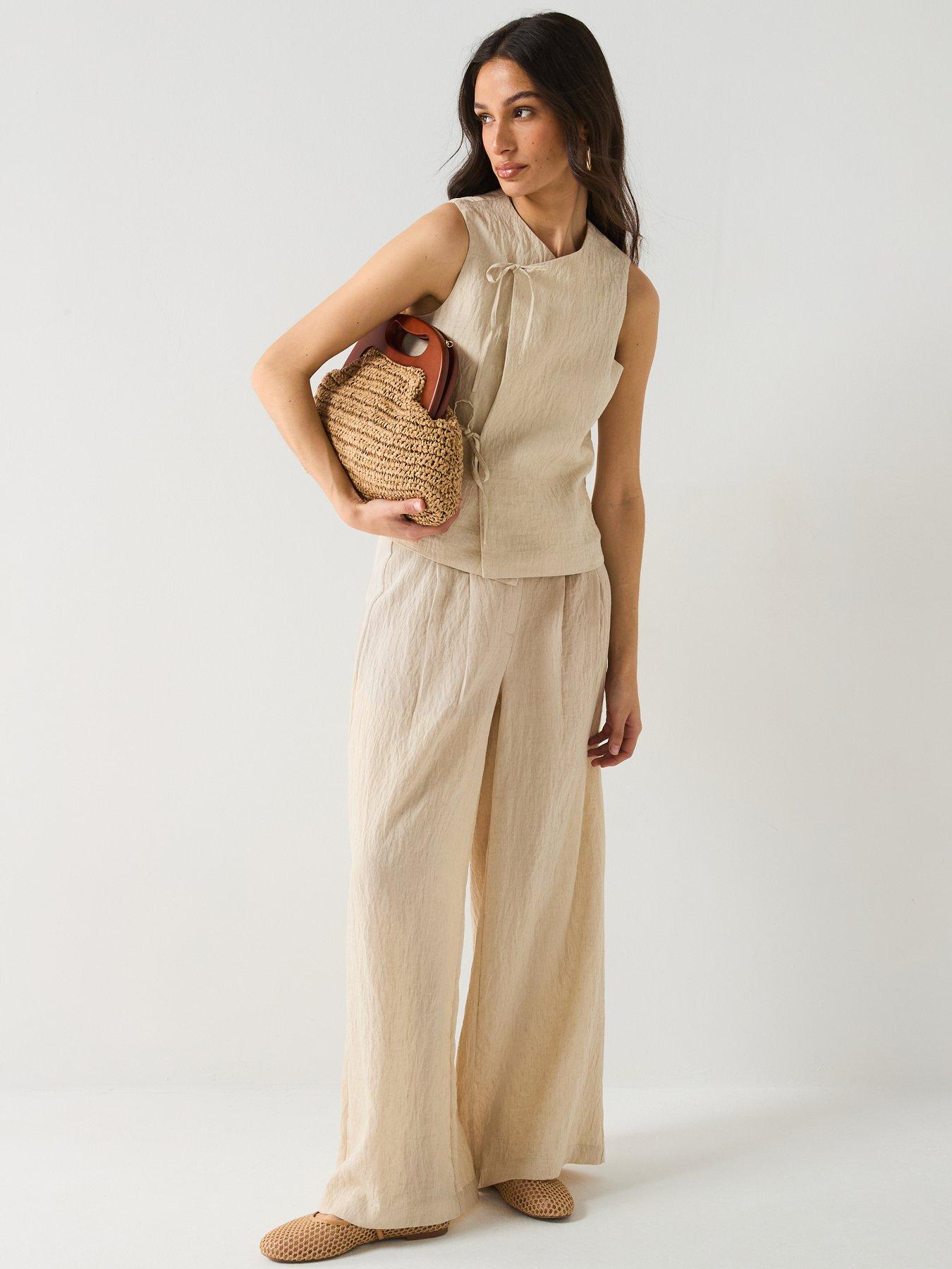  image of vero-moda-fea-mid-waist-palazzo-pants-beige