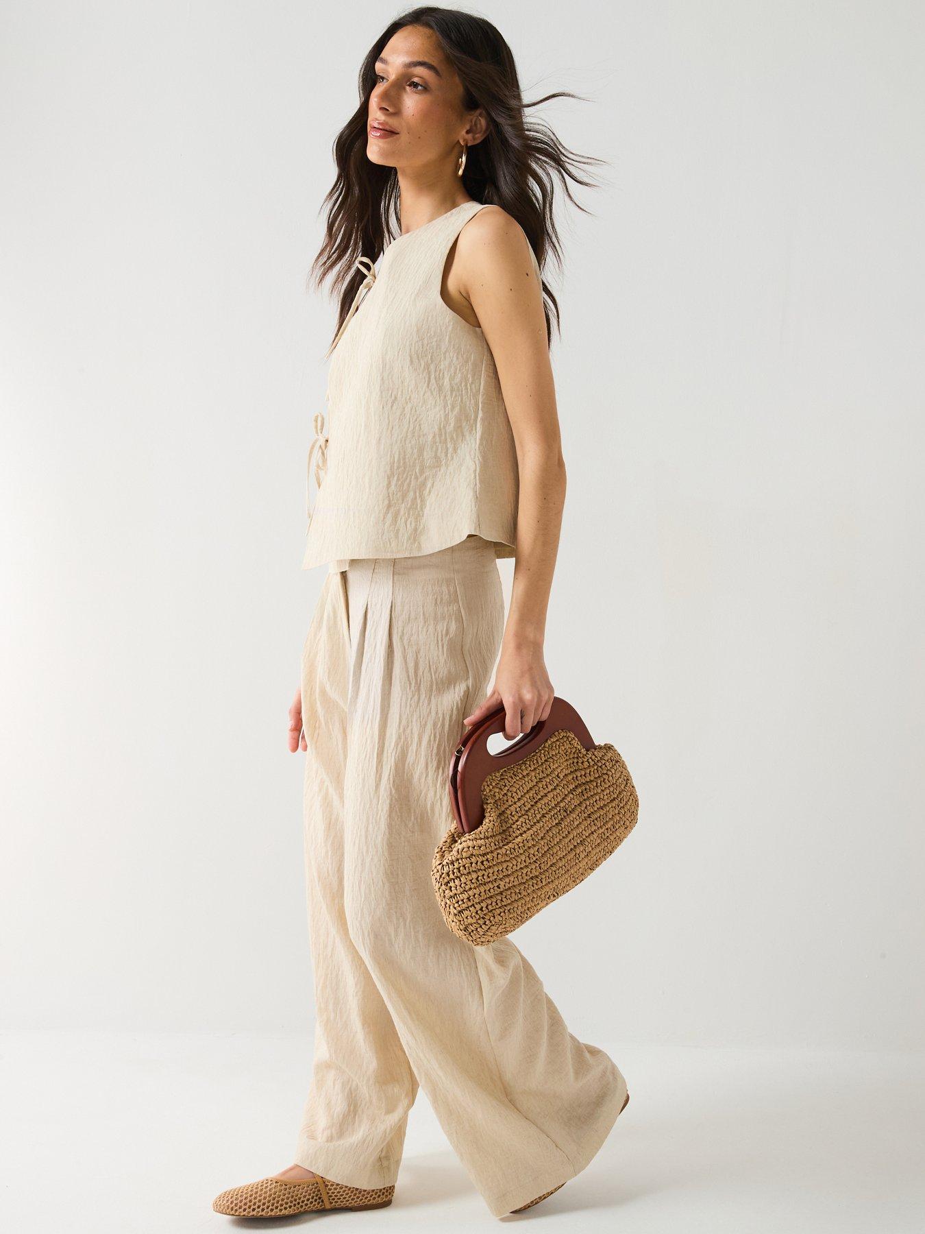  image of vero-moda-fea-mid-waist-palazzo-pants-beige