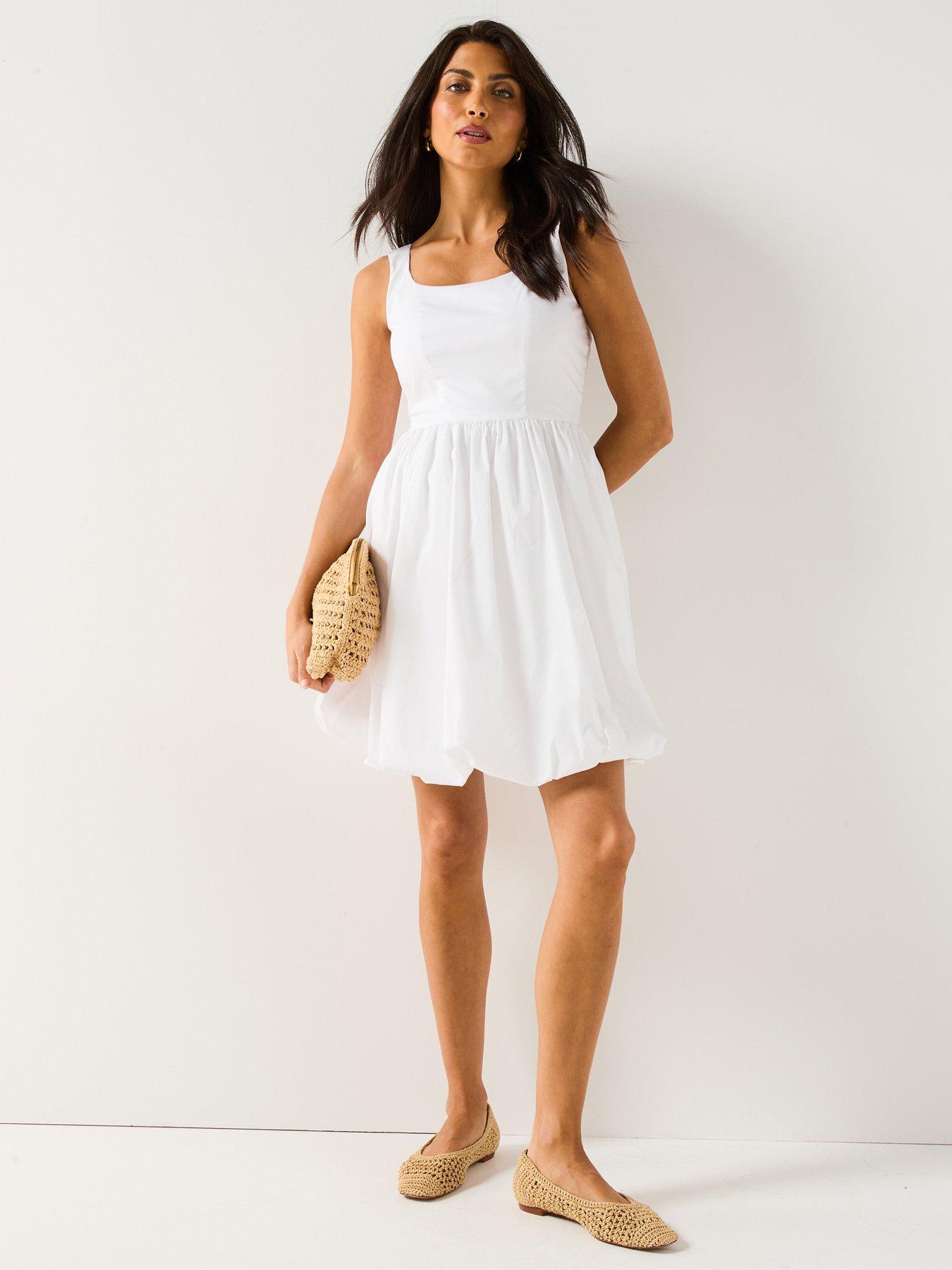 undefined Mio Sleeveless Bubblehem Dress - White