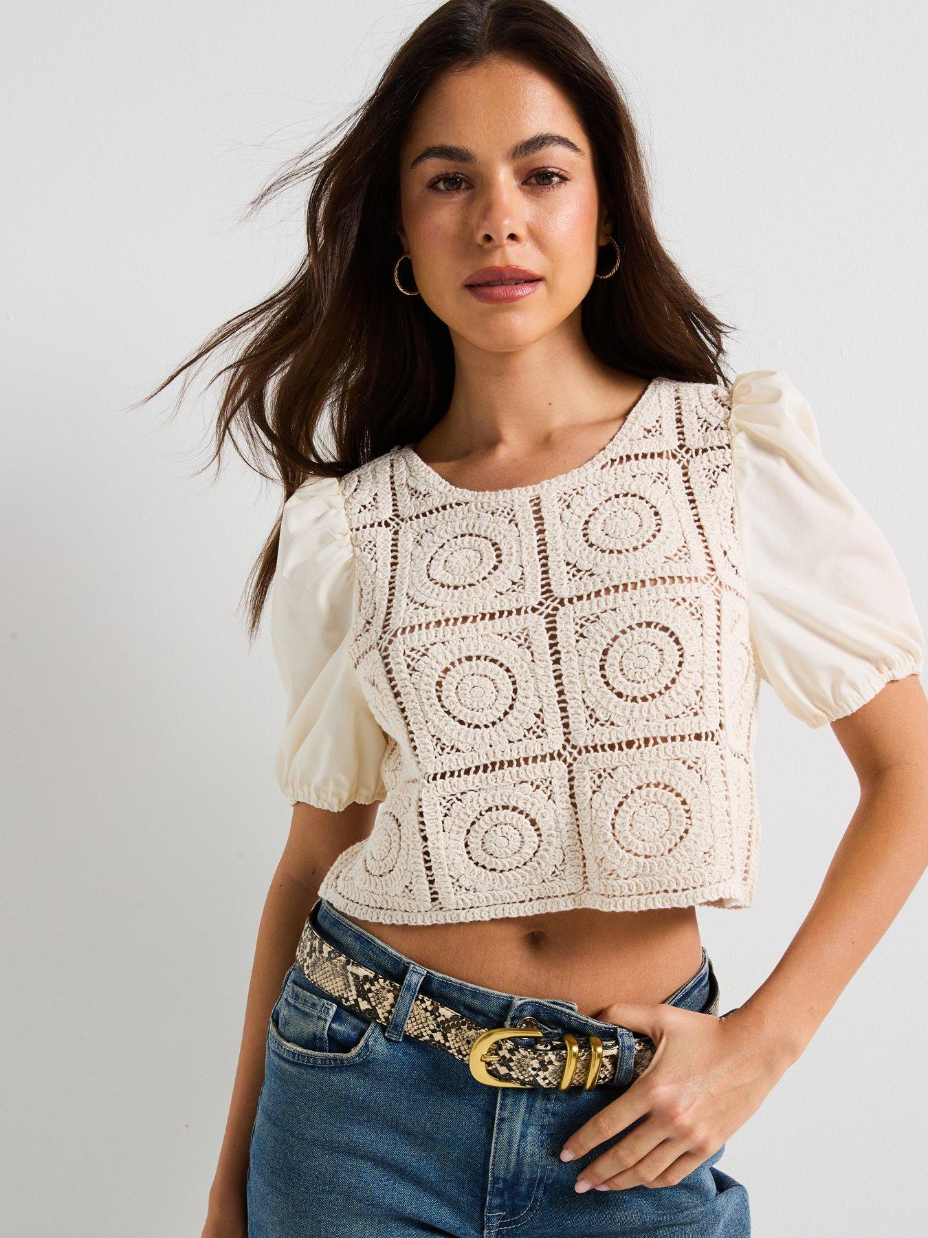 only-charis-short-sleeve-mix-jersey-top-beige