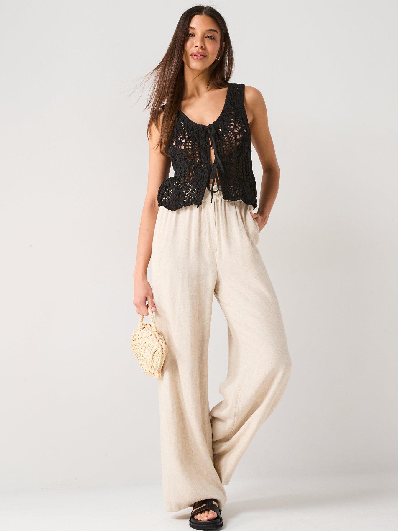  image of only-lizzy-life-sleeveless-crochet-knit-tie-vest-black