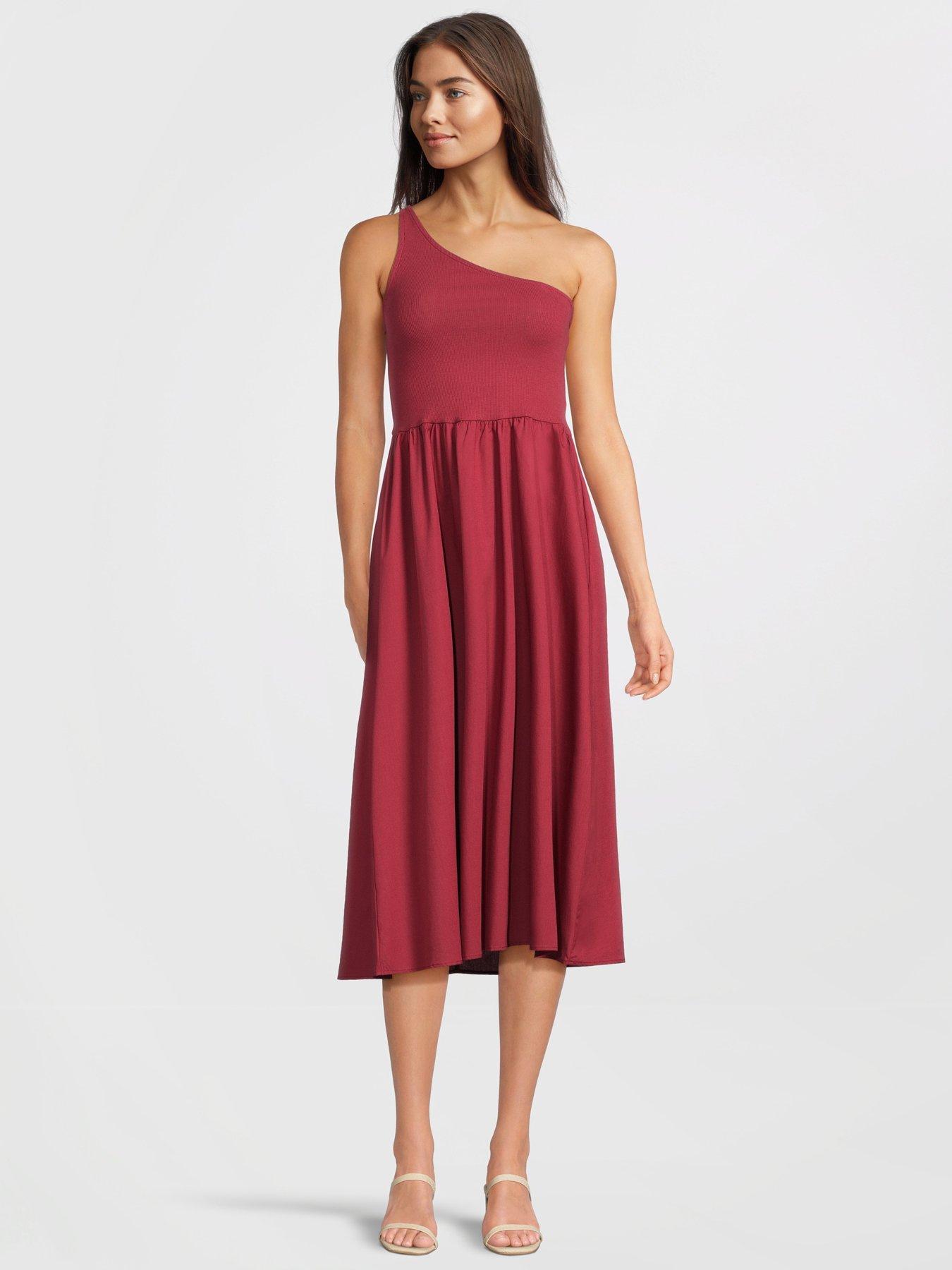 Only Liris Life Sleeveless One Shoulder Jersey Dress - Red