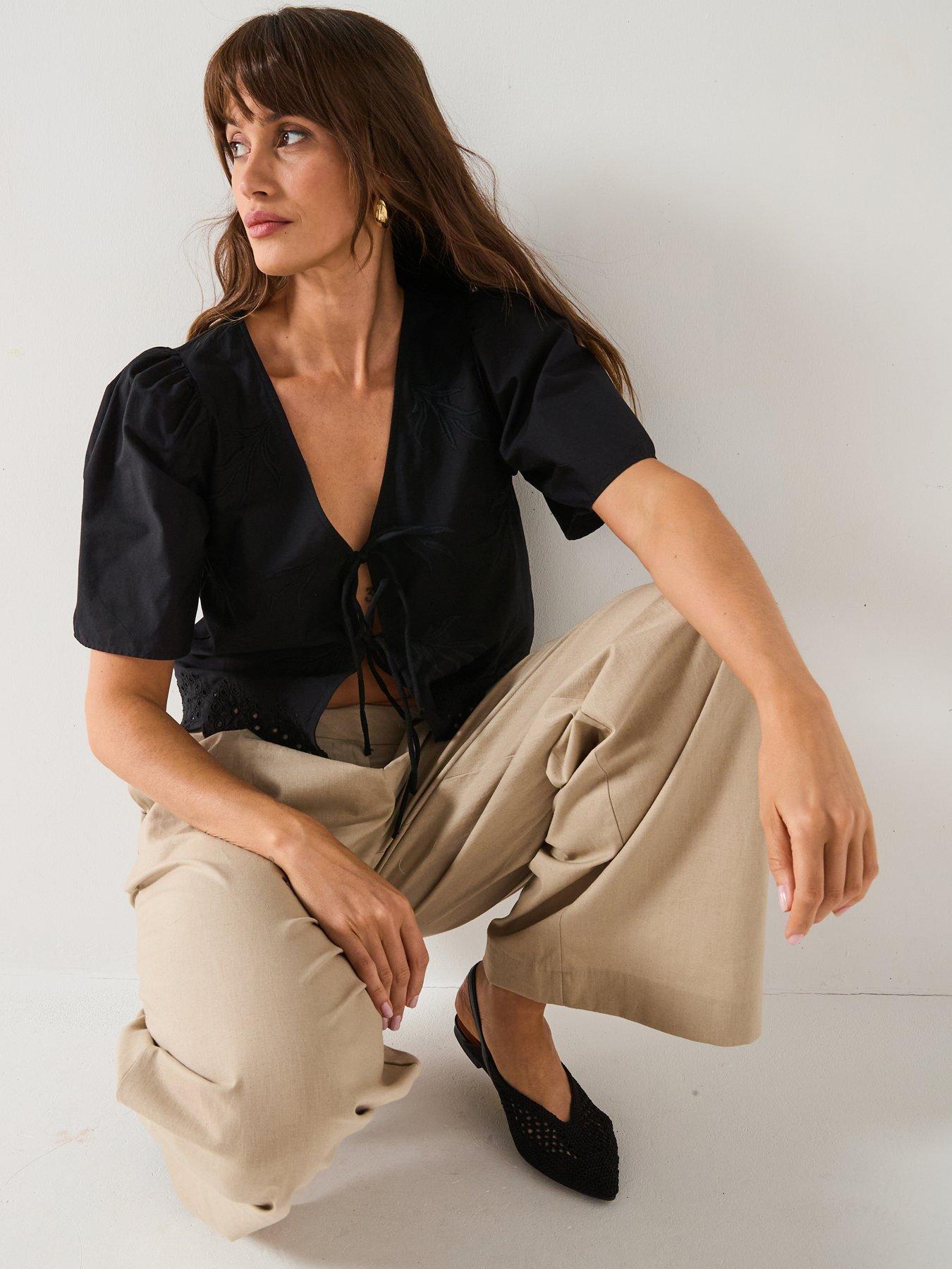  image of jdy-alice-short-sleeve-tie-top-black