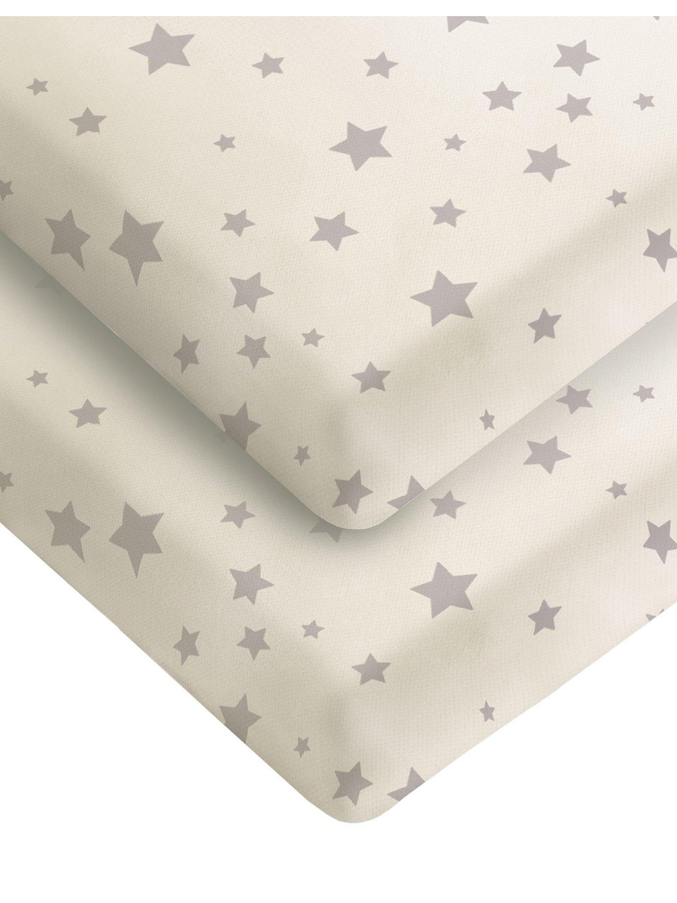 undefined Safe Nights 2 x Pack 100% Cotton Cot Bed Fitted Sheets - 140cm x 70cm - Grey Stars