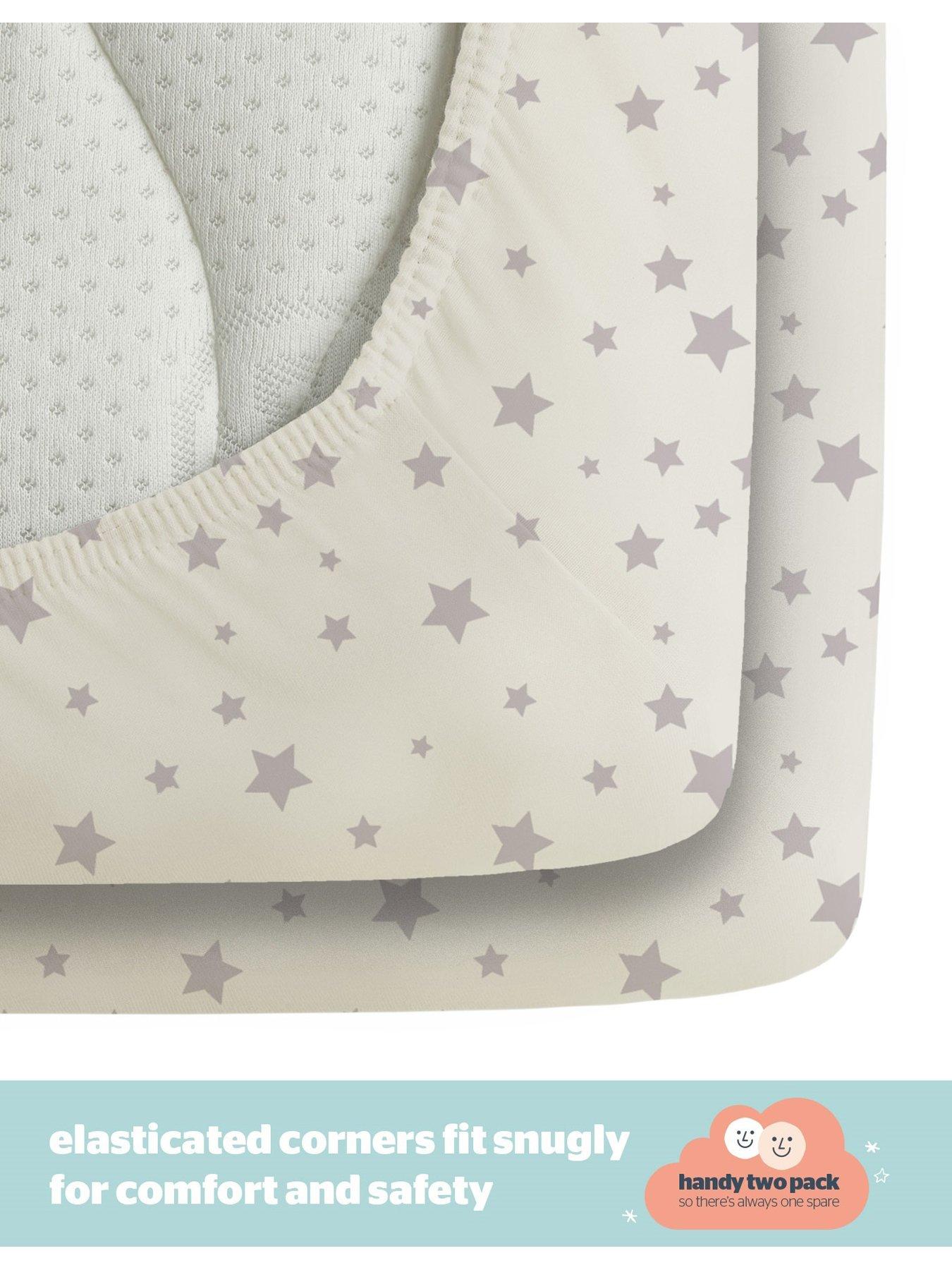  image of silentnight-safe-nights-2-x-pack-100-cotton-cot-bed-fitted-sheets-140cm-x-70cm-grey-stars