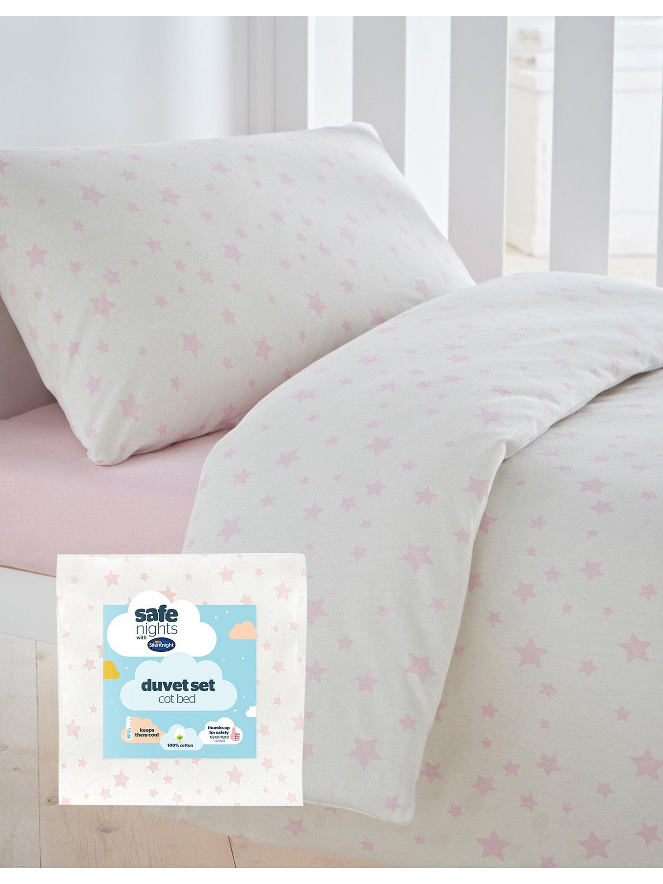 Silentnight Safe Nights 100% Cotton Cot Bed Duvet Cover Set - Pink Stars