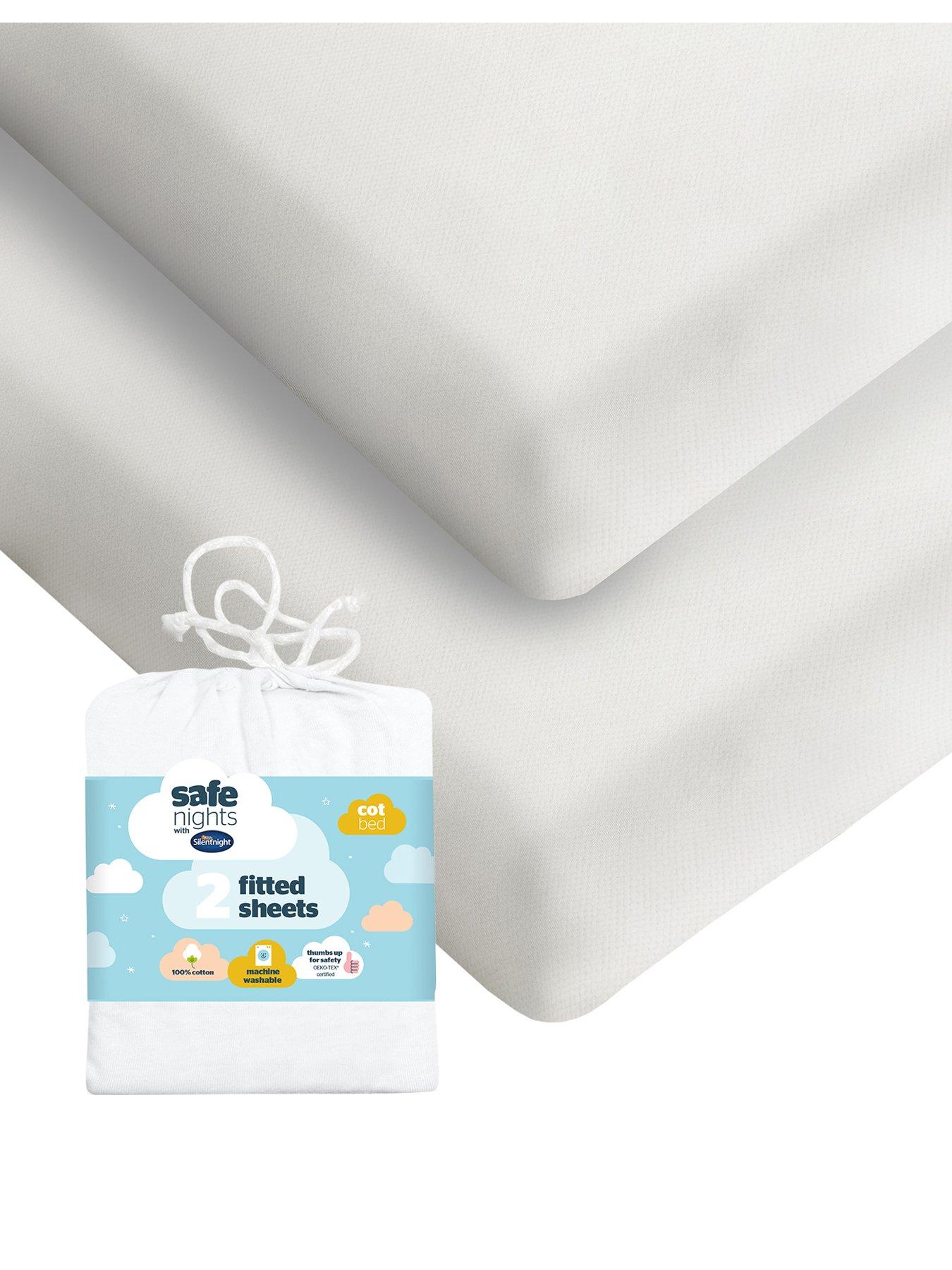 Silentnight Safe Nights 2 x Pack 100% Cotton Cot Bed Fitted Sheets - 140cm x 70cm (White)