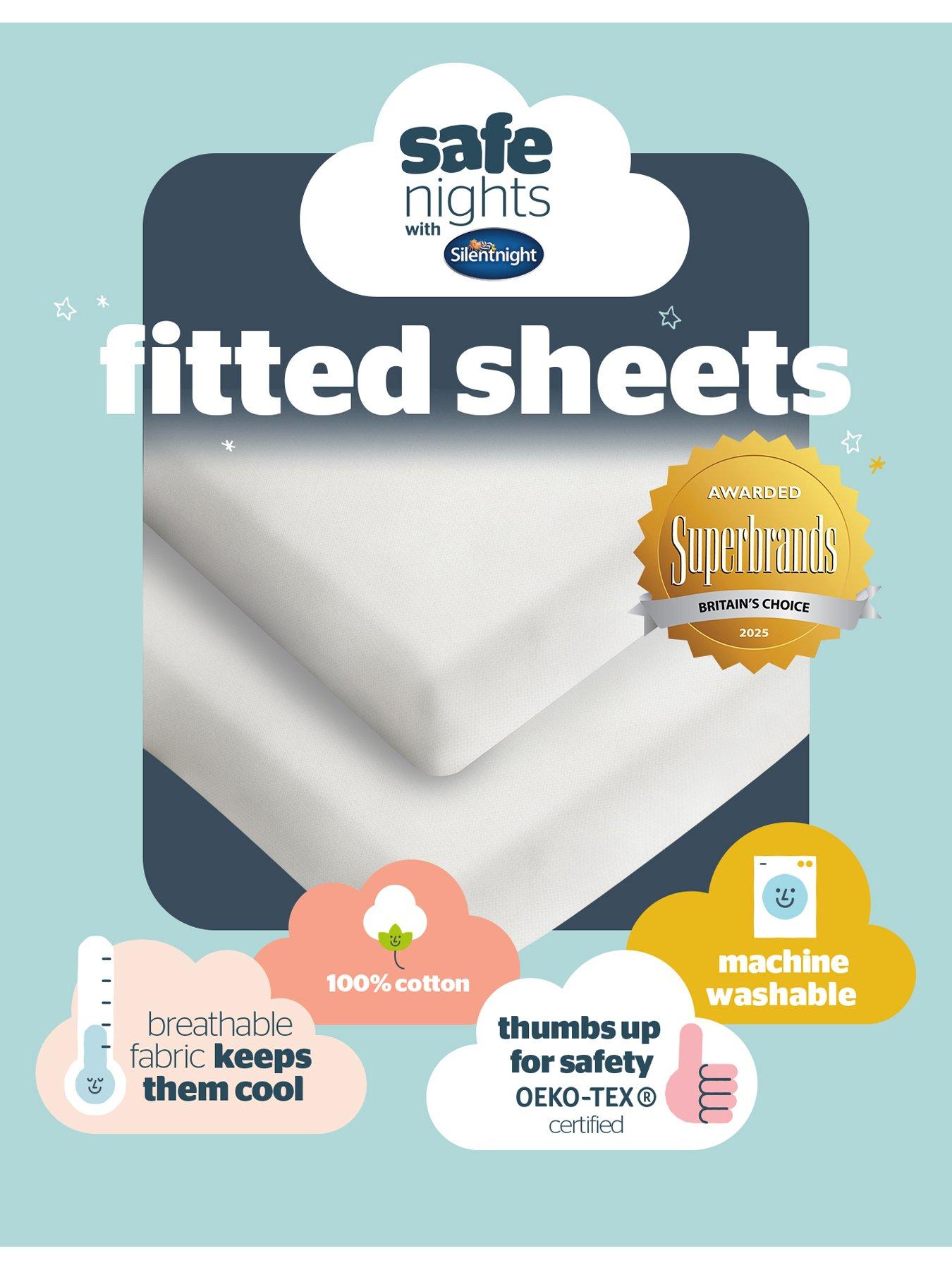 Image 7 of 7 of Silentnight Safe Nights 2 x Pack 100% Cotton Cot Bed Fitted Sheets - 140cm x 70cm (White)