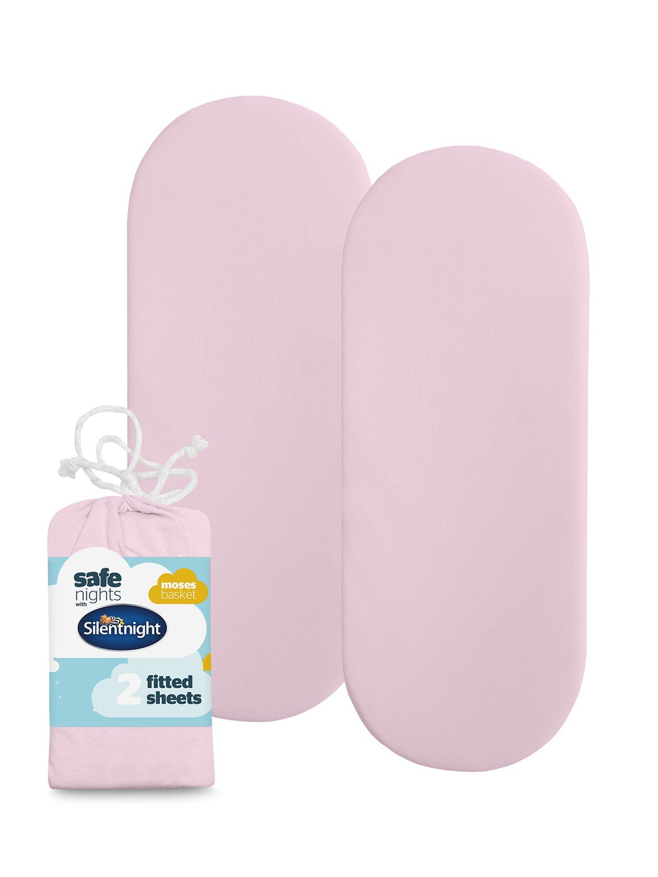 Silentnight Safe Nights 2 x Pack 100% Cotton Moses Basket Fitted Sheets - 74cm x 28cm (Pink)
