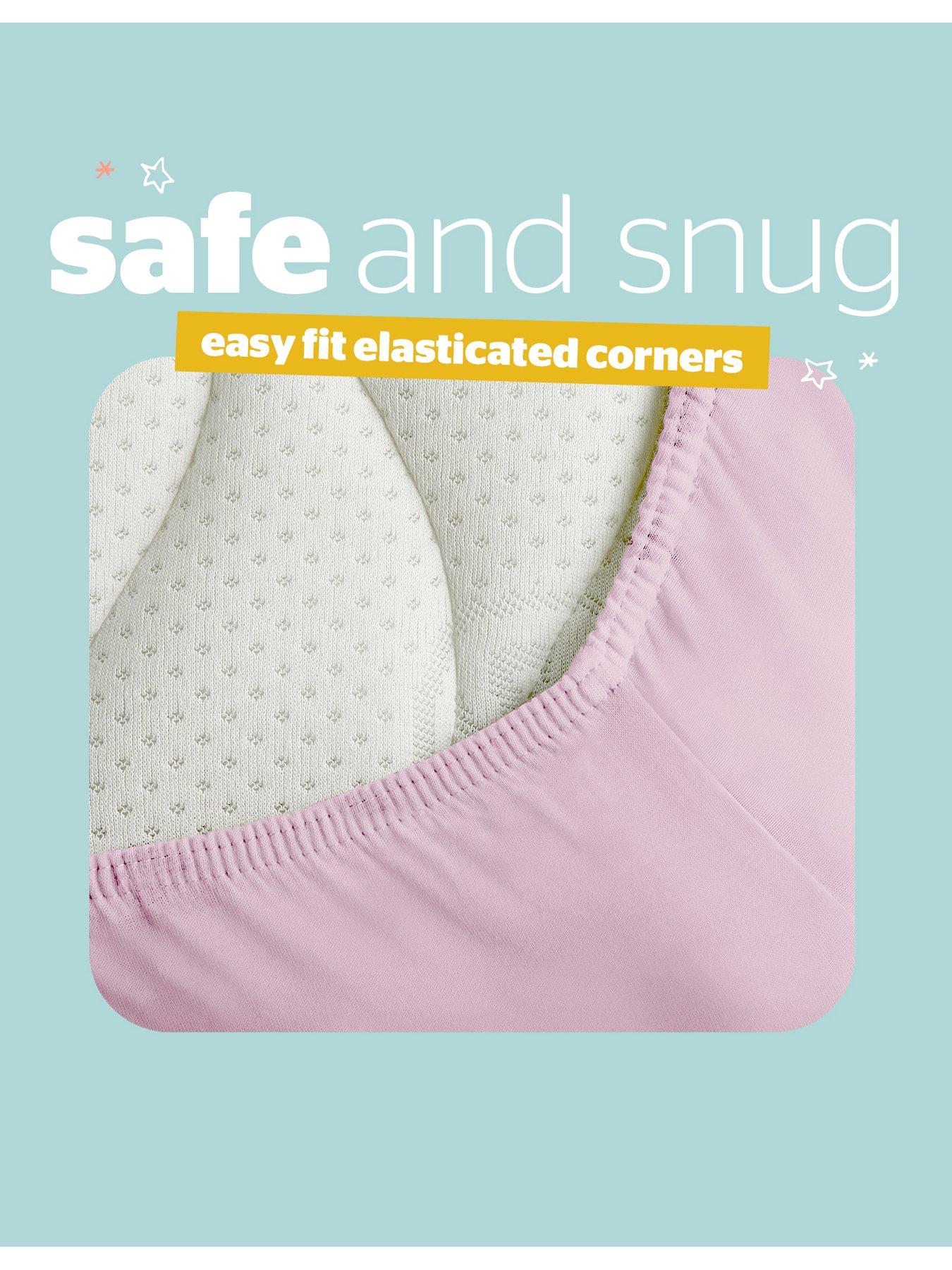 Image 5 of 7 of Silentnight Safe Nights 2 x Pack 100% Cotton Moses Basket Fitted Sheets - 74cm x 28cm (Pink)