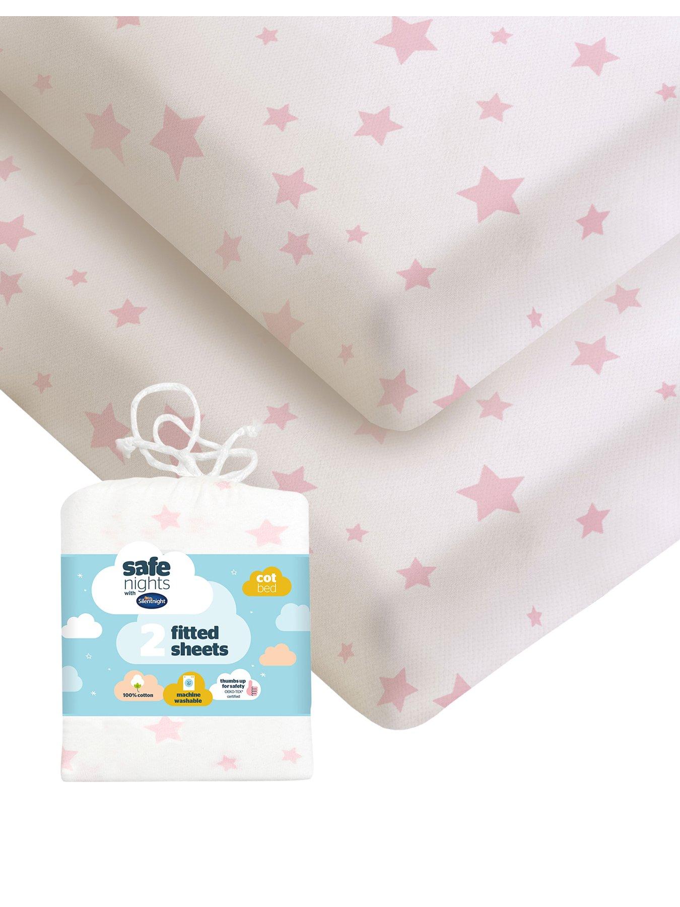 silentnight-safe-nights-2-x-pack-100-cotton-cot-bed-fitted-sheets-140cm-x-70cm-pink-stars