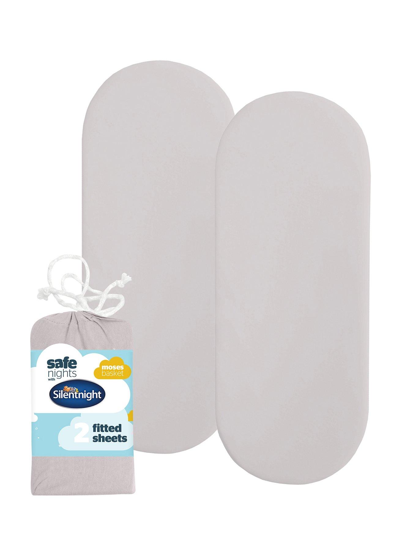 Silentnight Safe Nights 2 x Pack 100% Cotton Moses Basket Fitted Sheets - 74cm x 28cm (Grey)