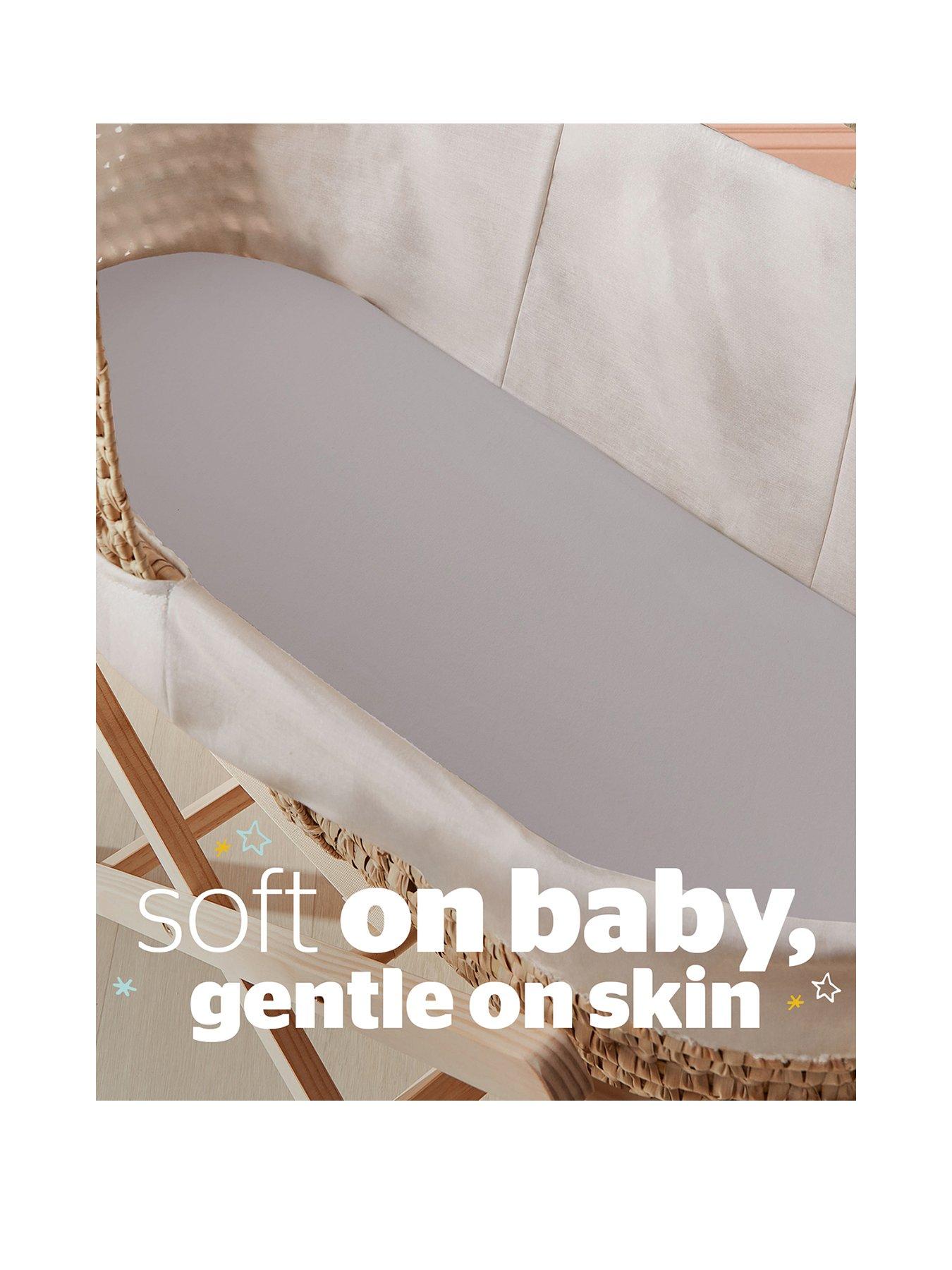 Image 2 of 7 of Silentnight Safe Nights 2 x Pack 100% Cotton Moses Basket Fitted Sheets - 74cm x 28cm (Grey)
